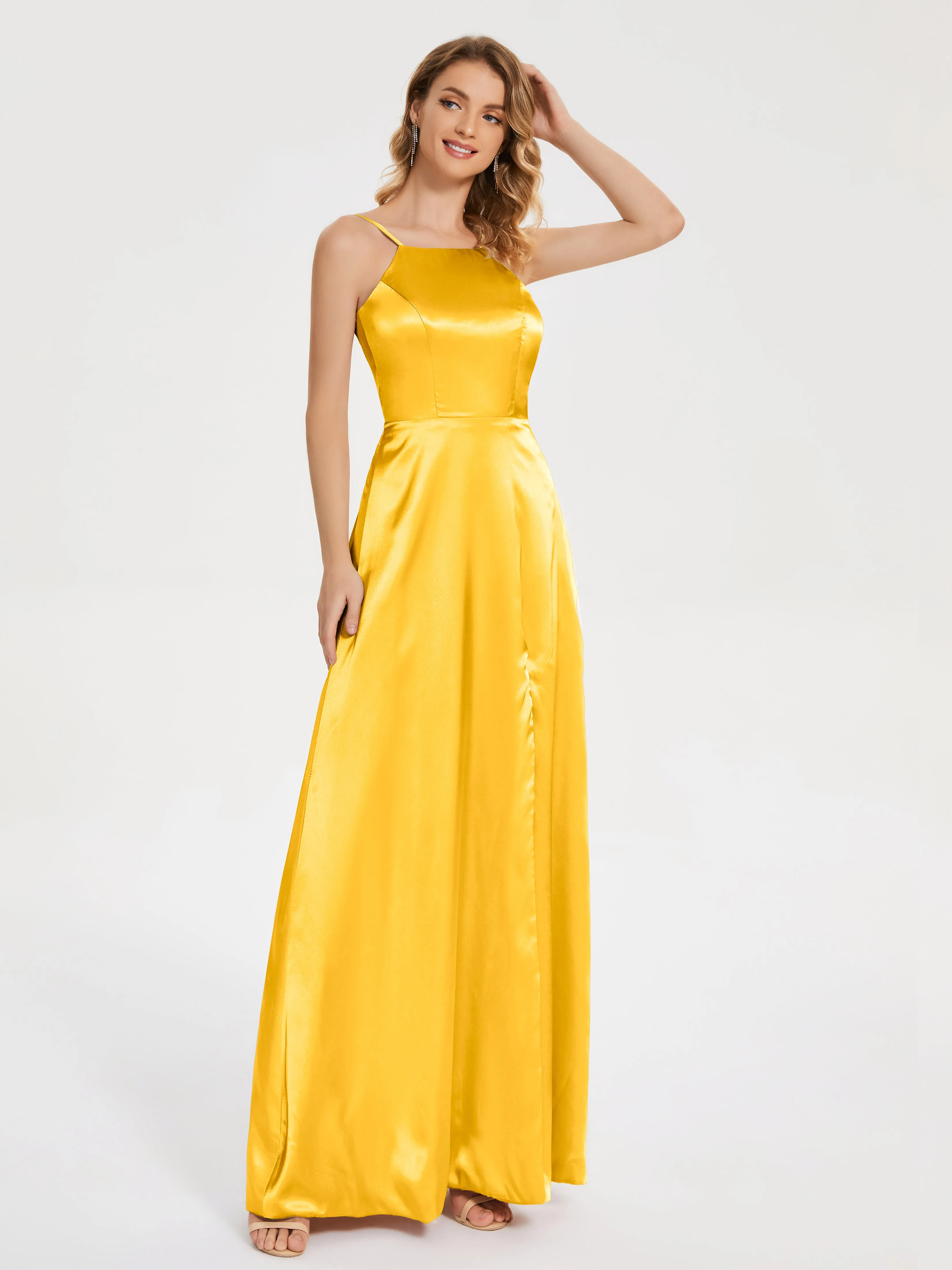 Miriam Simple Split Soft Satin Dresses