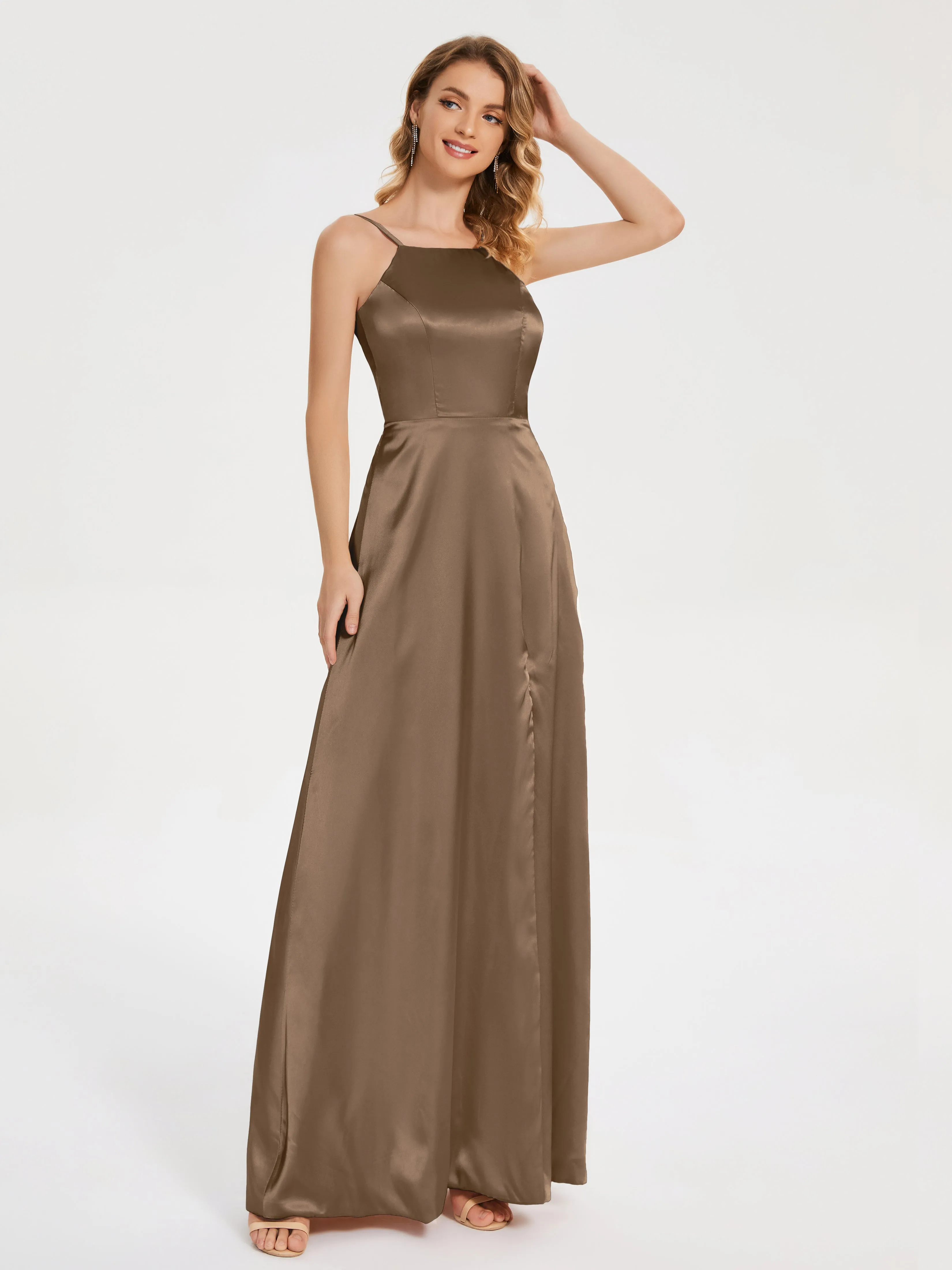 Miriam Simple Split Soft Satin Dresses