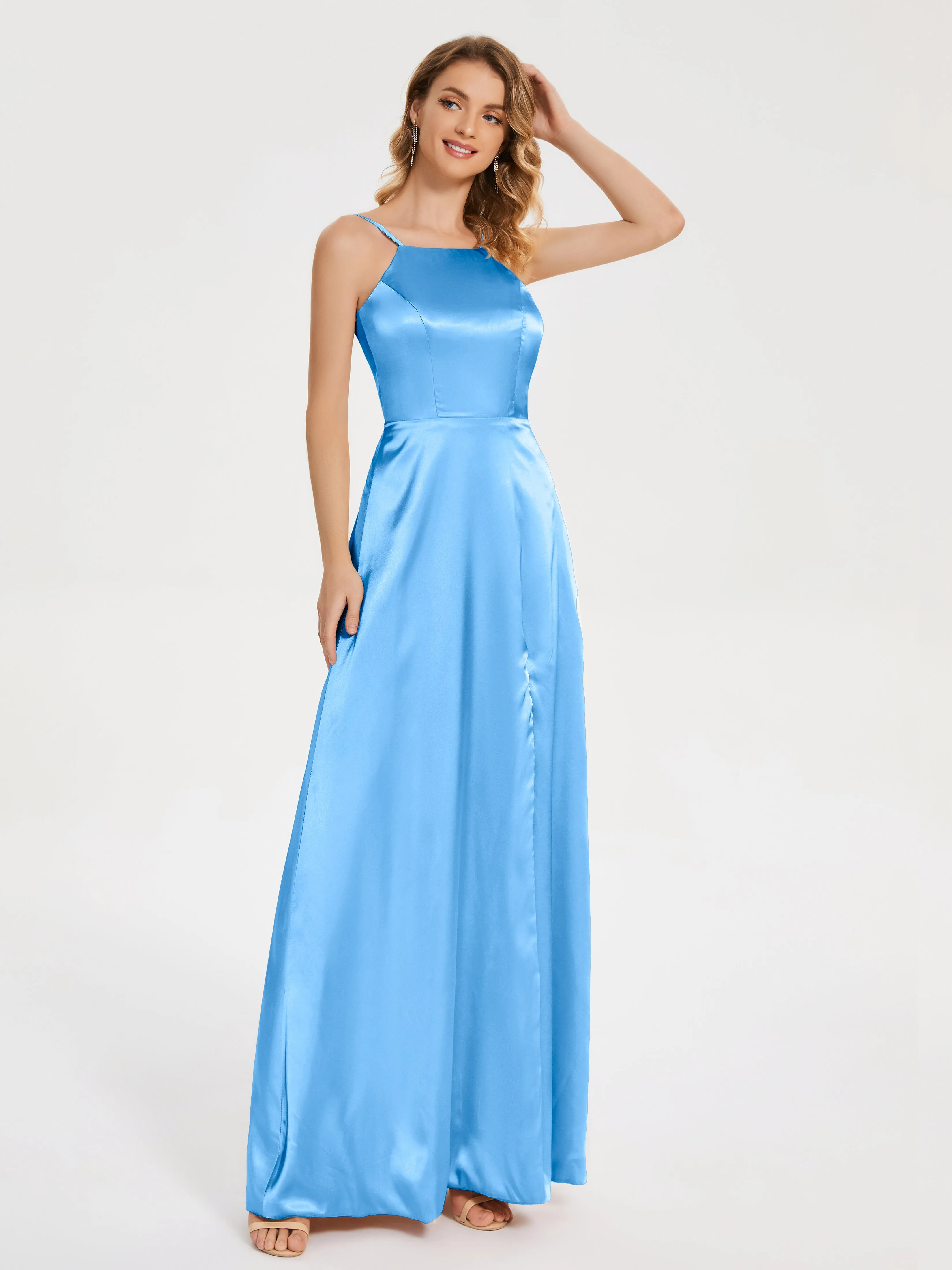 Miriam Simple Split Soft Satin Dresses