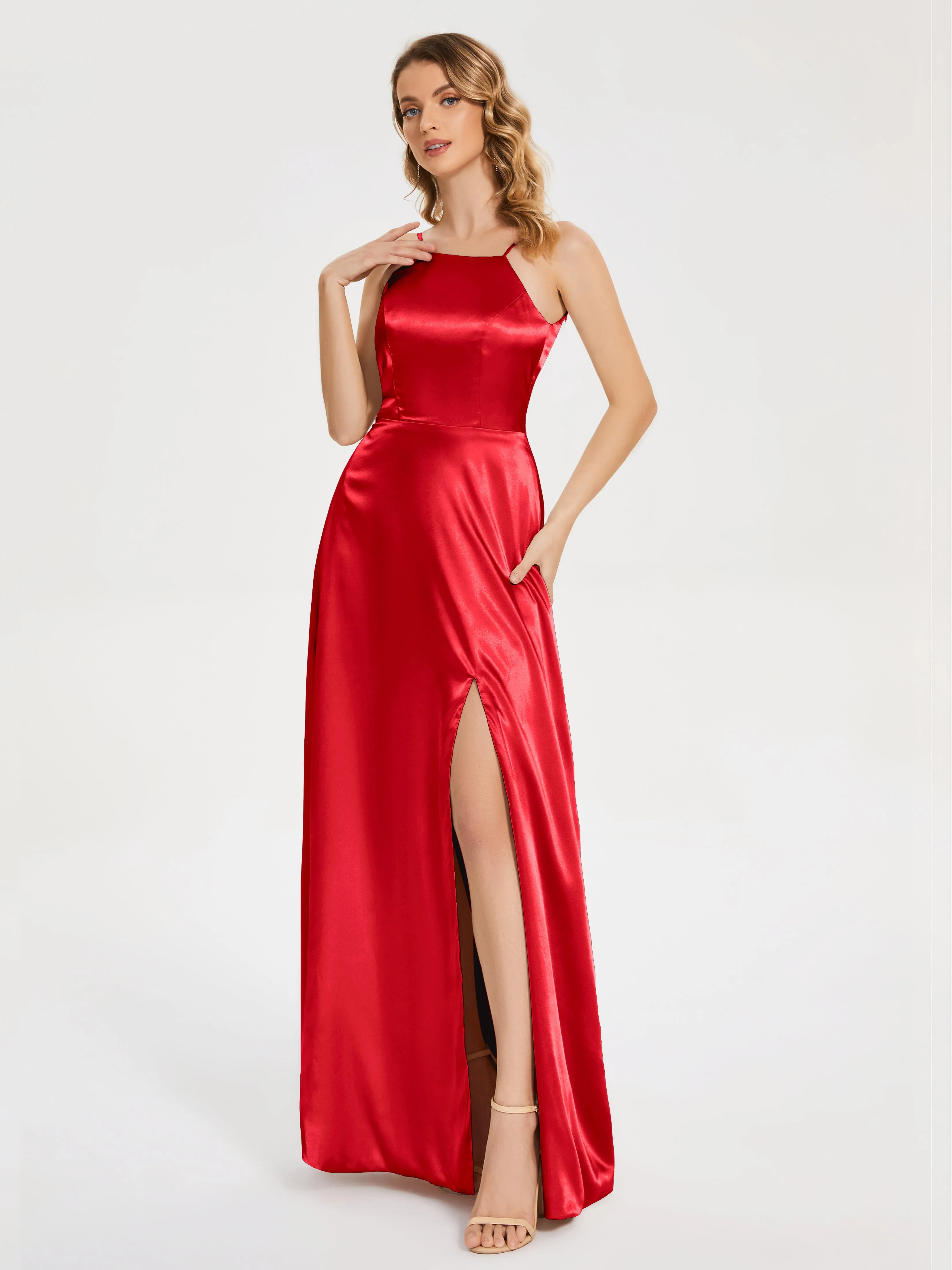 Miriam Simple Split Soft Satin Dresses