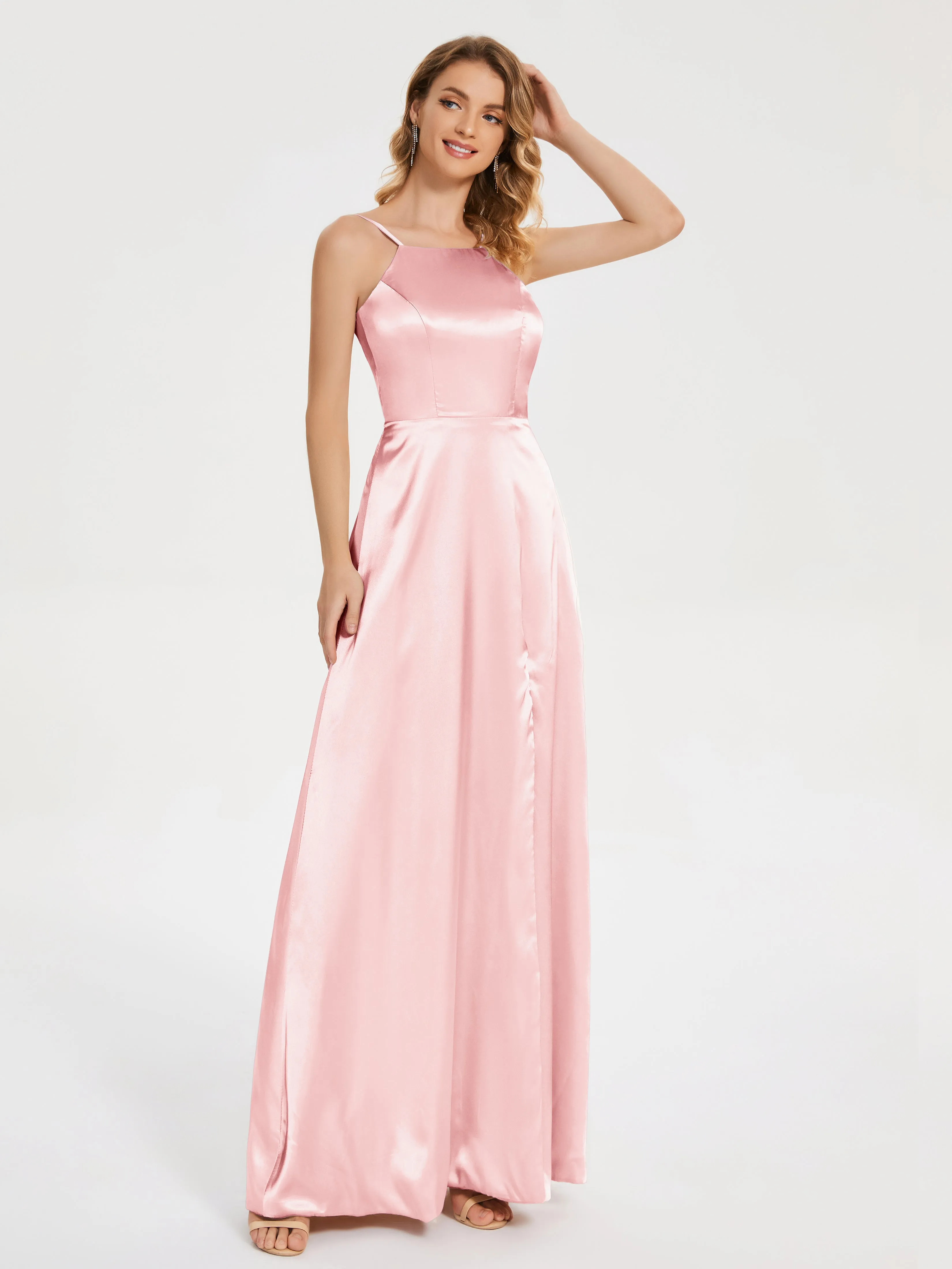 Miriam Simple Split Soft Satin Dresses