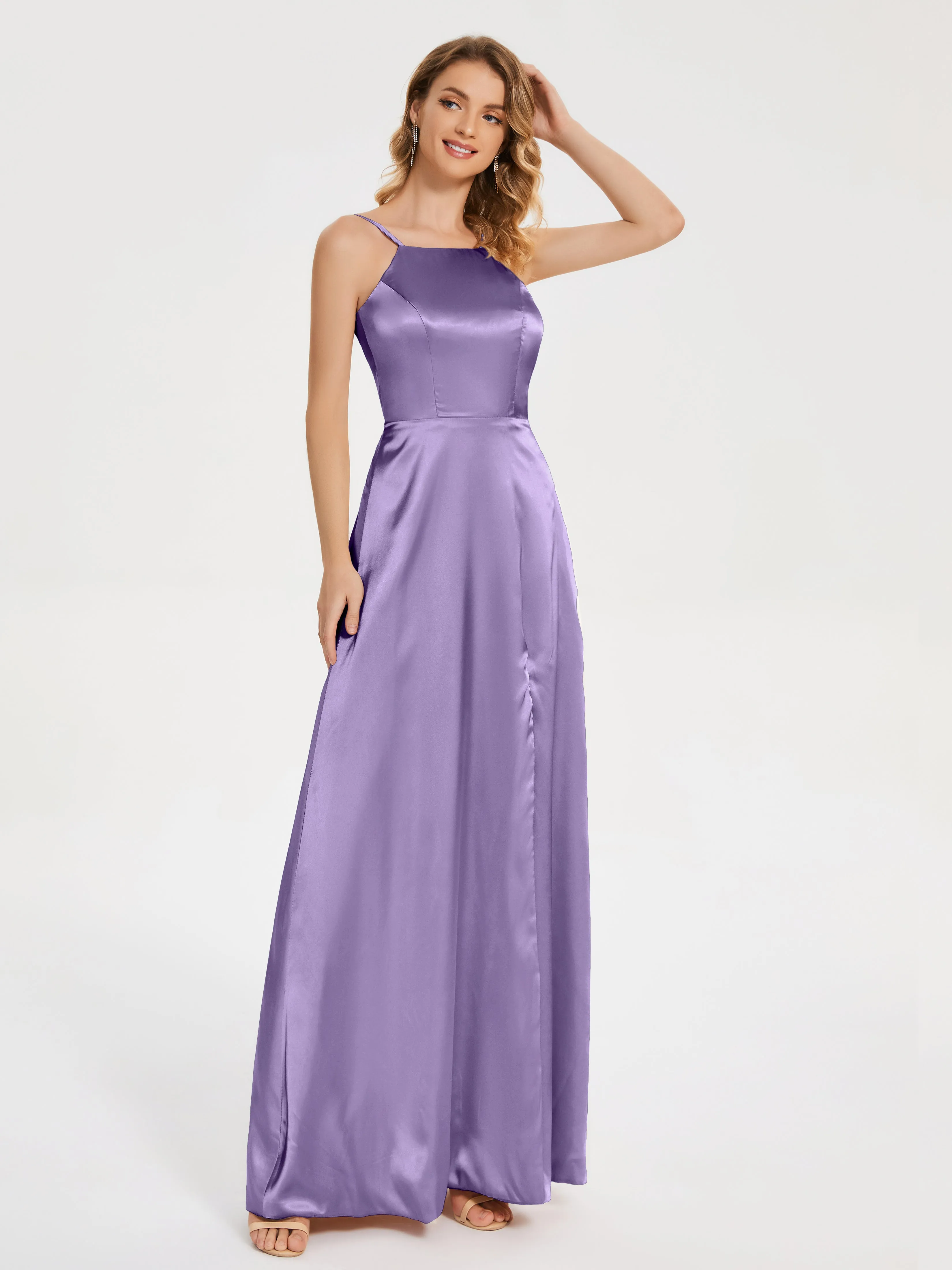 Miriam Simple Split Soft Satin Dresses