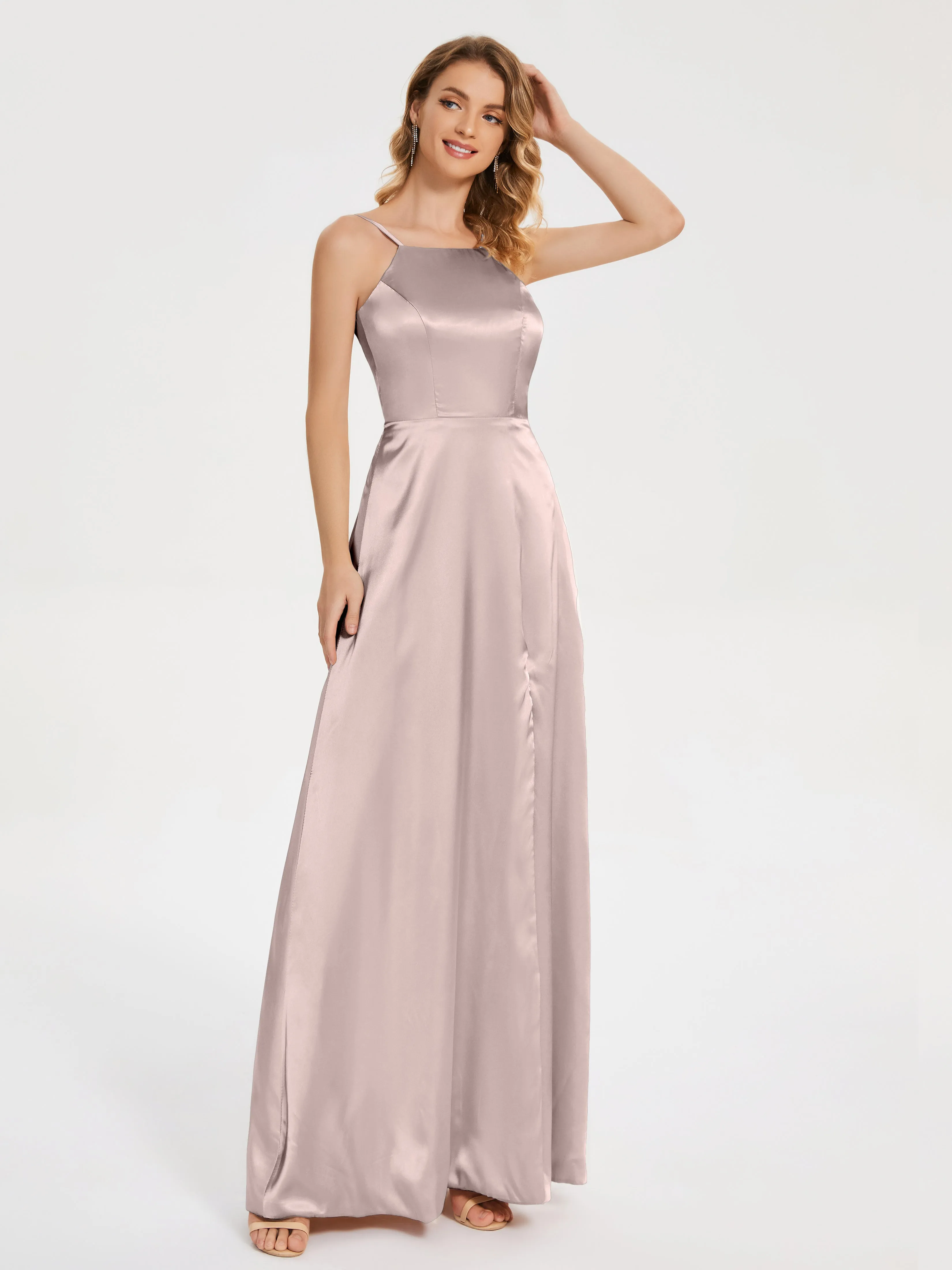 Miriam Simple Split Soft Satin Dresses