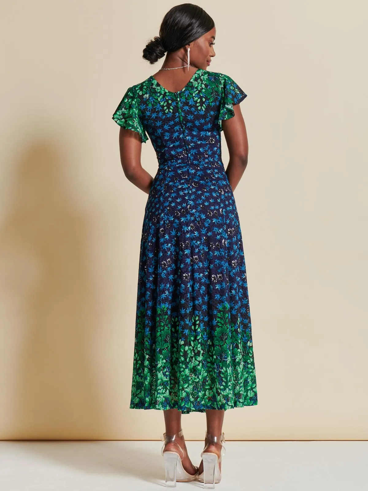 Mirrored Print Lace Maxi Dress, Green Multi