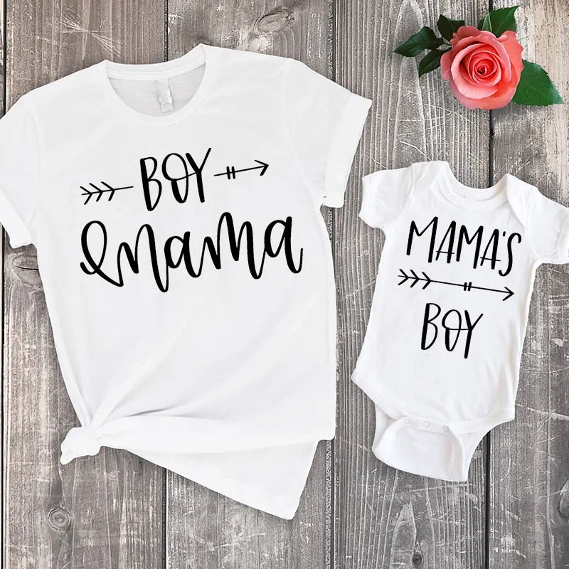 Mom and Son Matching Clothes Family Look Summer Shirts Mama Little Boy Baby Bodysuit Rompers   Mommy Tshirt Set