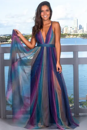 Navy Rainbow Maxi Dress