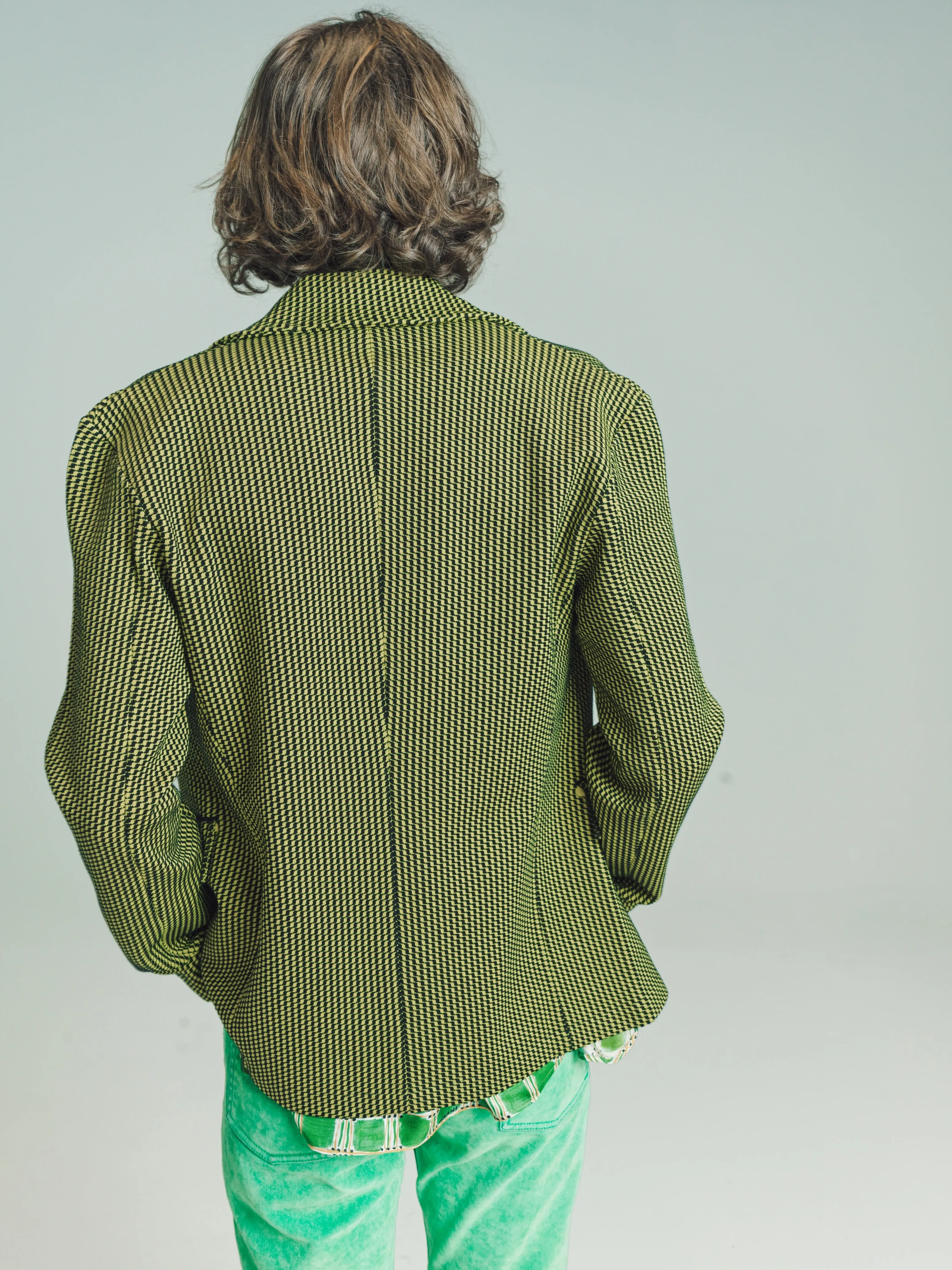 Neon Green Techno Wool Jacquard Giacca Blazer