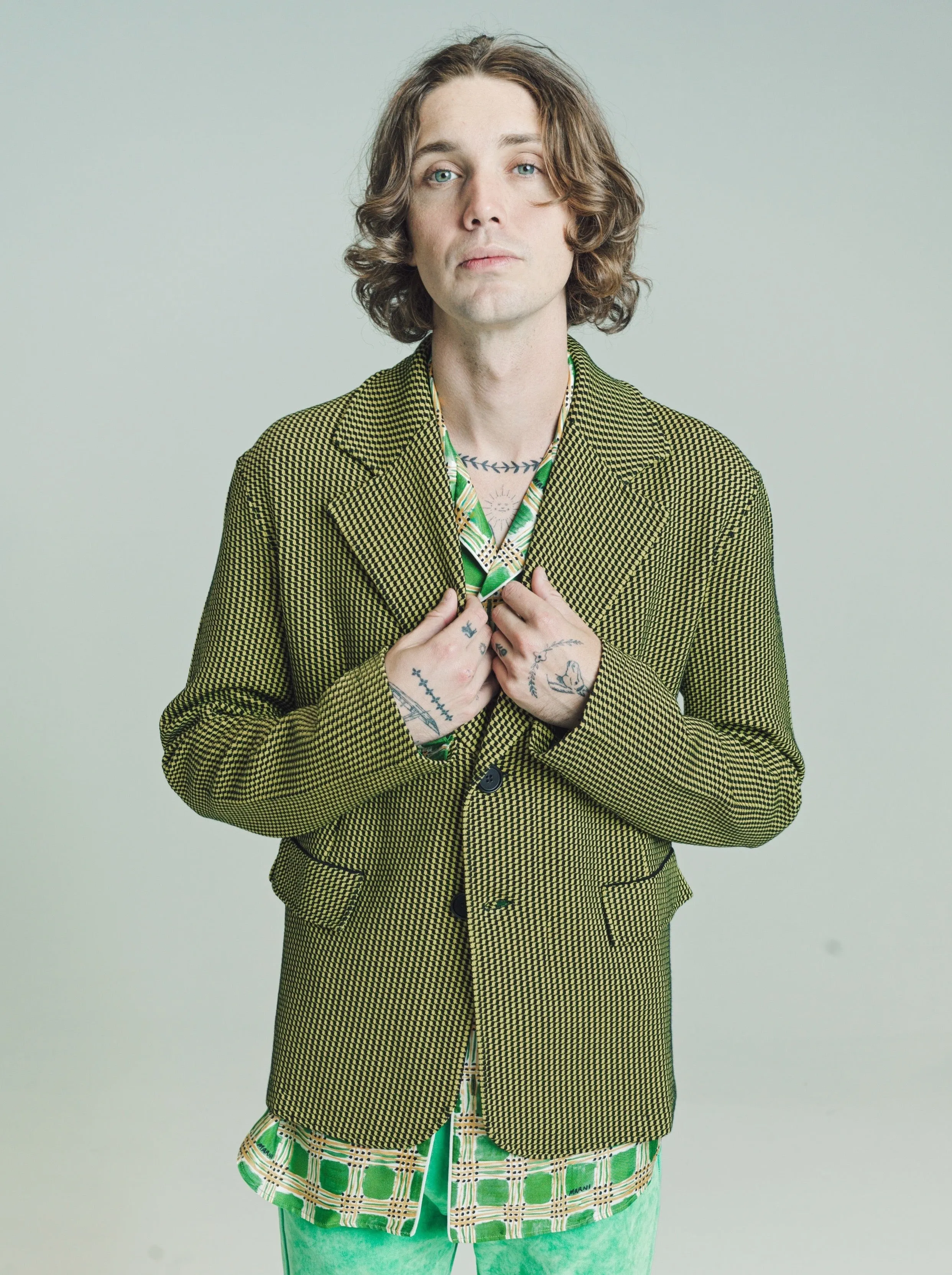 Neon Green Techno Wool Jacquard Giacca Blazer