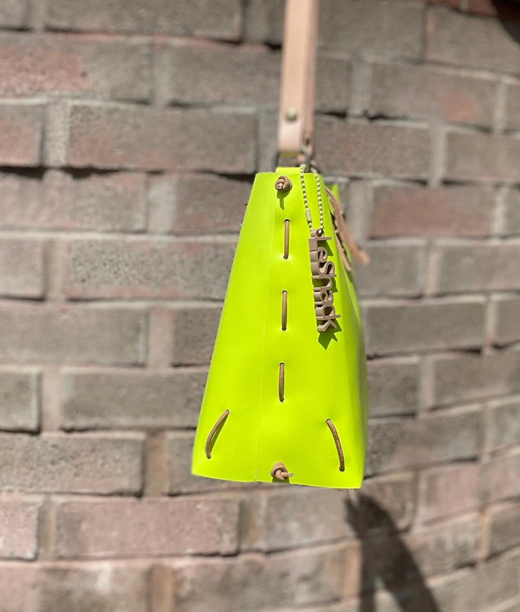 Neon Yellow and Veg Tan Leather Bag