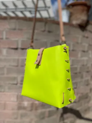 Neon Yellow and Veg Tan Leather Bag