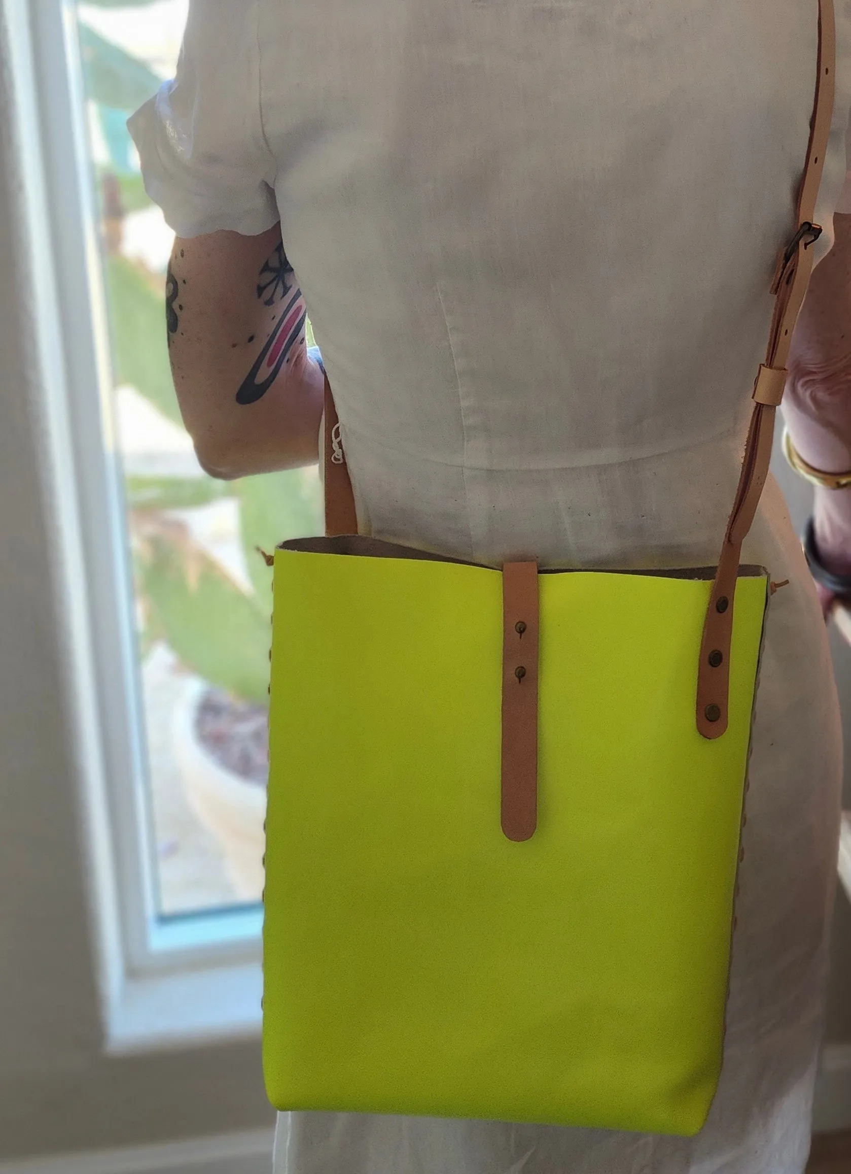 Neon Yellow Leather Crossbody Bag