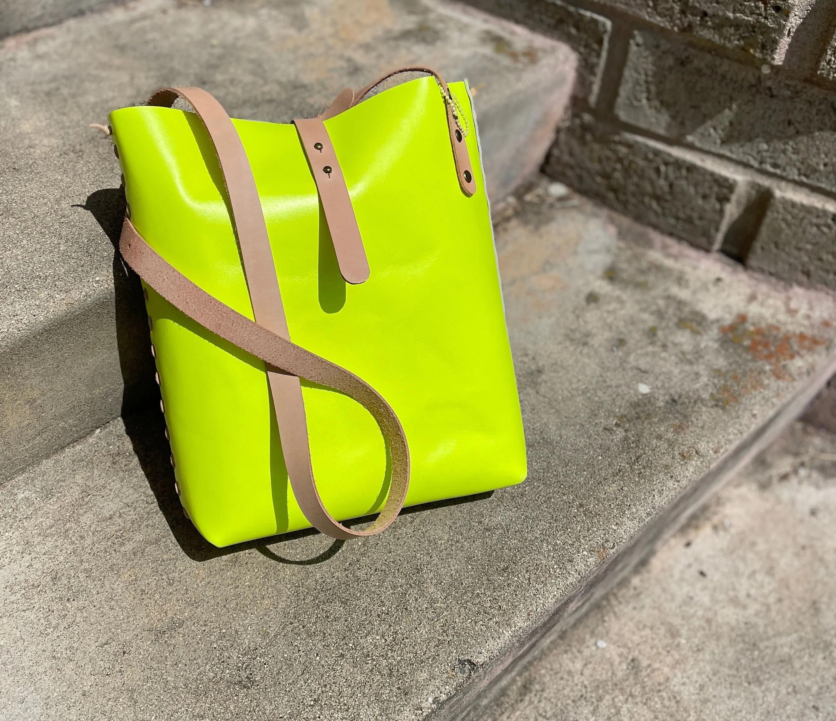 Neon Yellow Leather Crossbody Bag