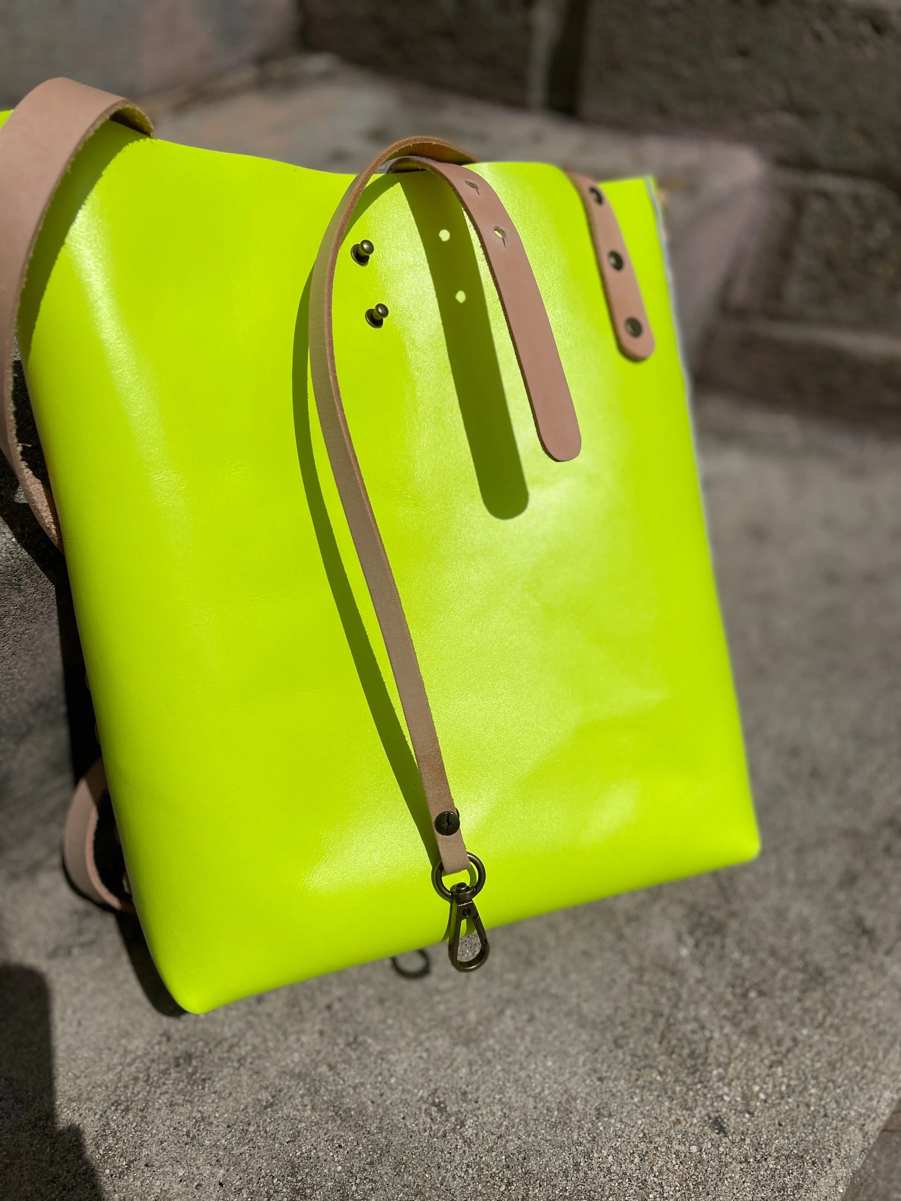 Neon Yellow Leather Crossbody Bag