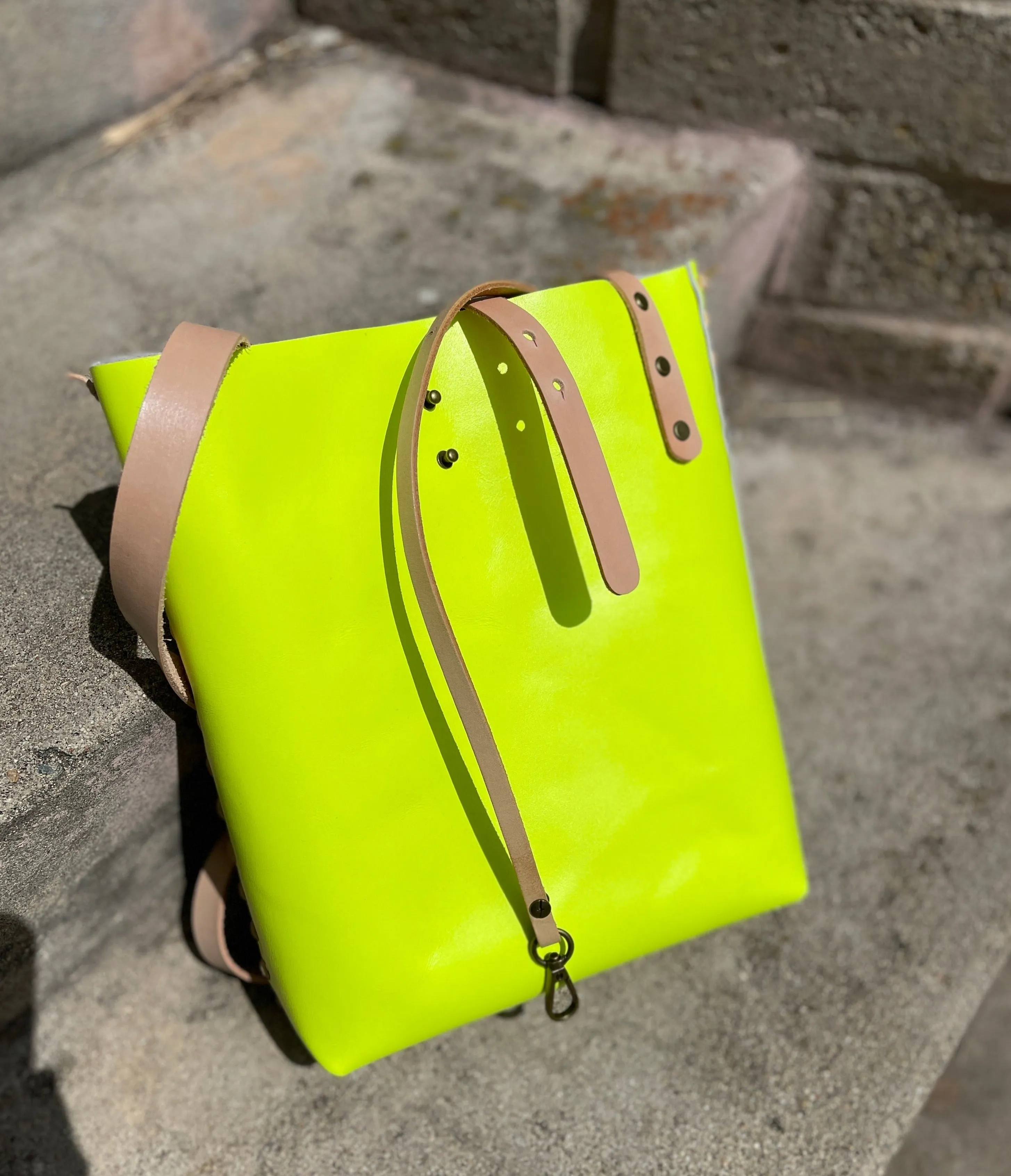 Neon Yellow Leather Crossbody Bag