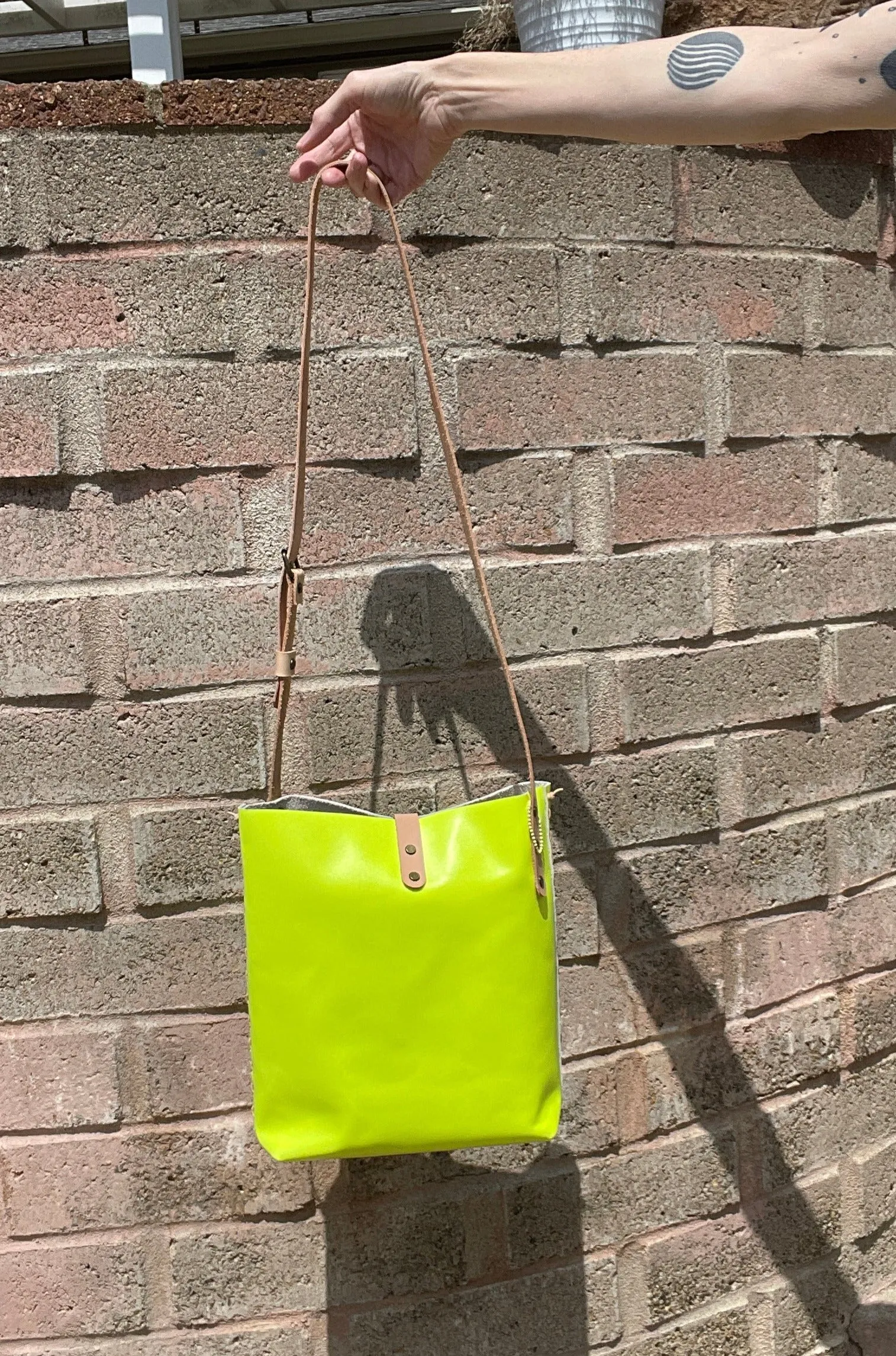 Neon Yellow Leather Crossbody Bag