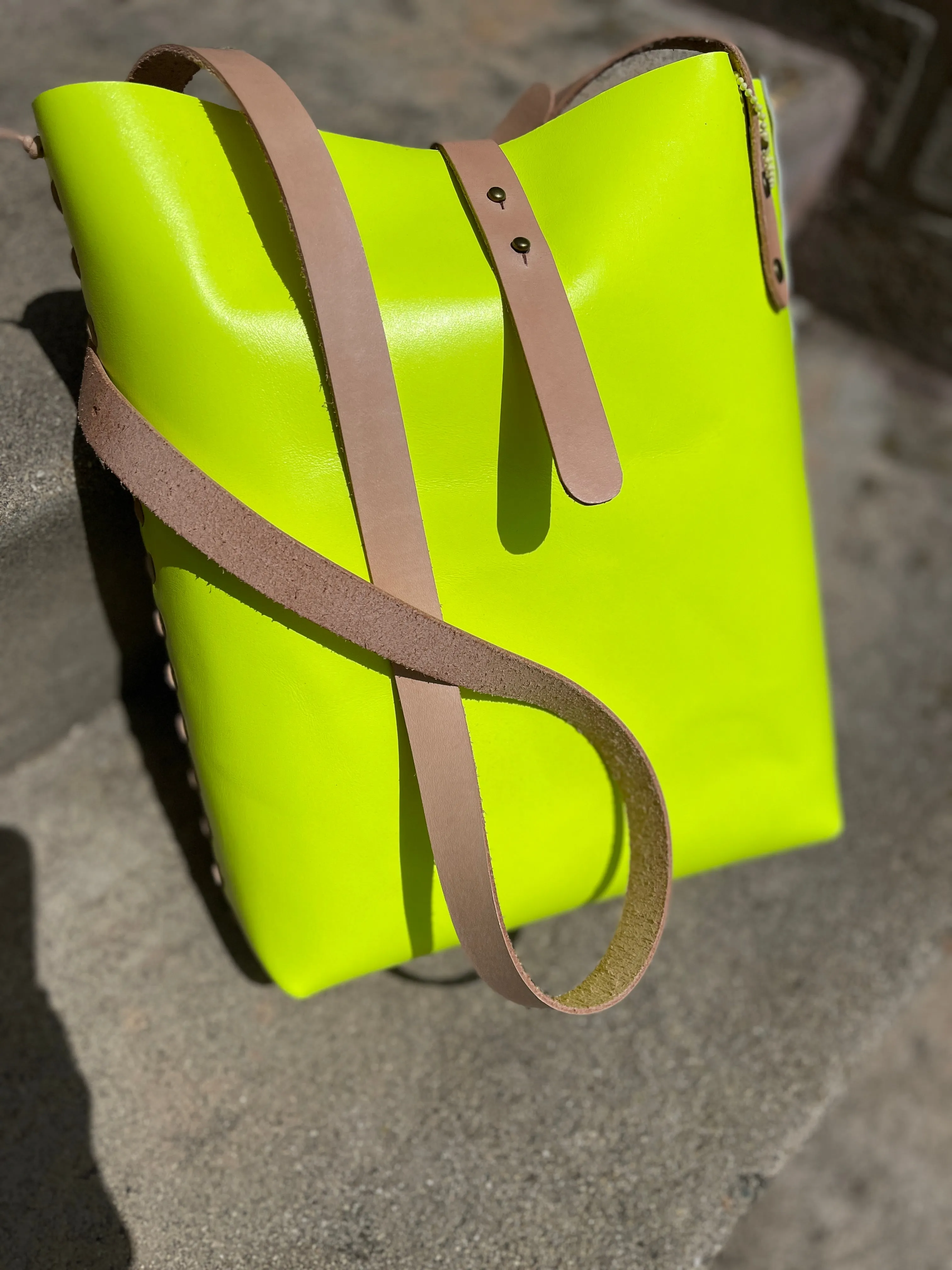 Neon Yellow Leather Crossbody Bag