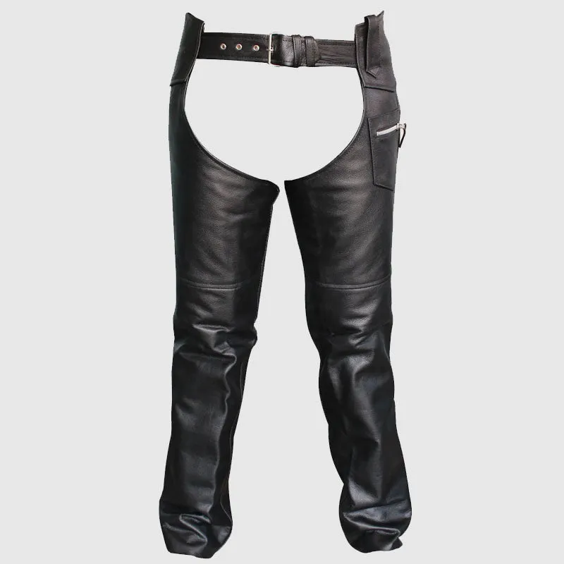 New High Quality Black Classic Motorcycle Unisex Cowhide Leather Riding Chaps