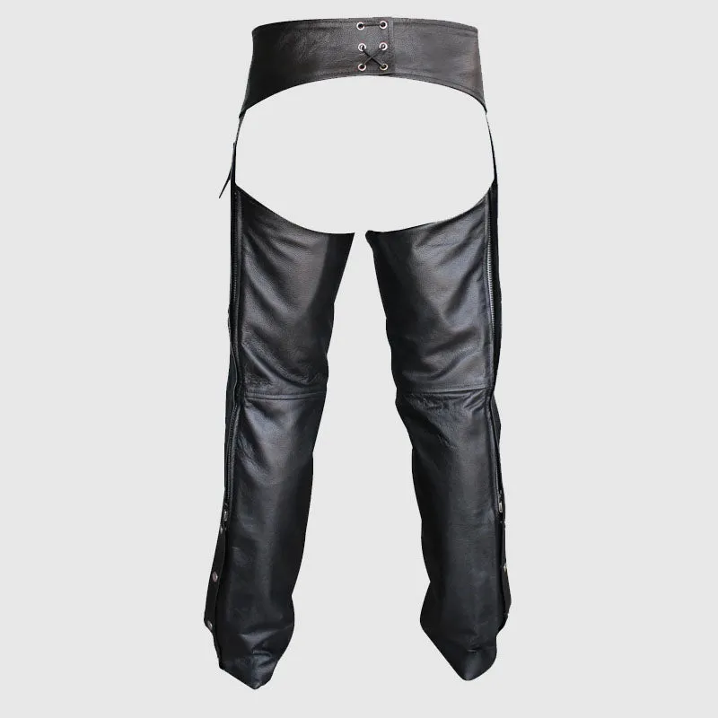 New High Quality Black Classic Motorcycle Unisex Cowhide Leather Riding Chaps