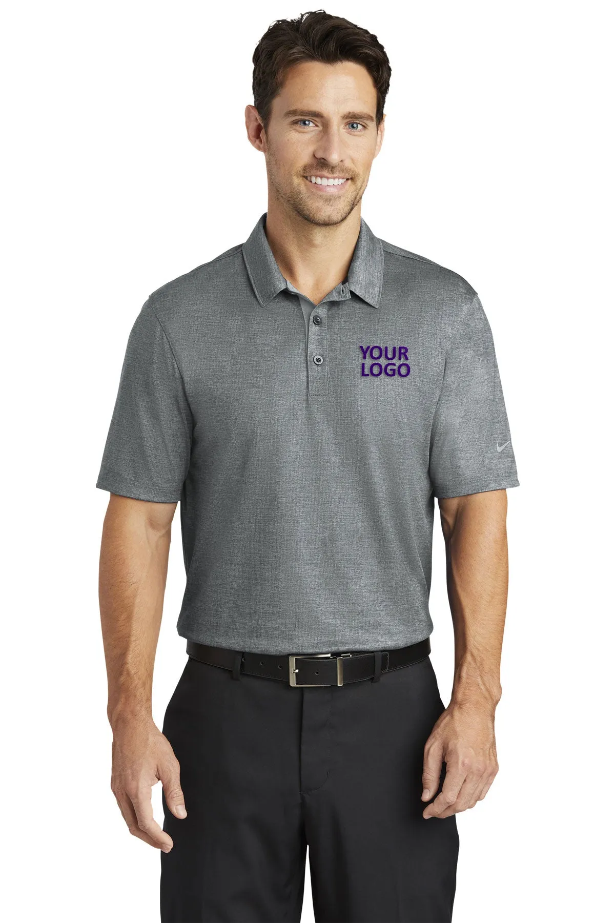 Nike Dri-FIT Crosshatch Customized Polos, Cool Grey/ Anthracite