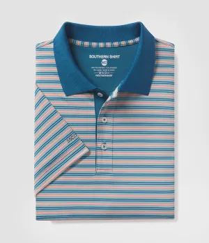 Pawleys Stripe Polo - Deep Sea Aqua