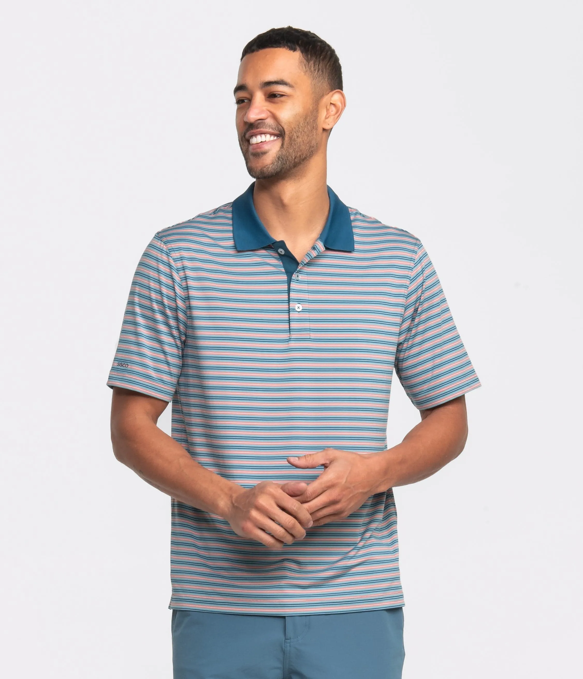 Pawleys Stripe Polo - Deep Sea Aqua