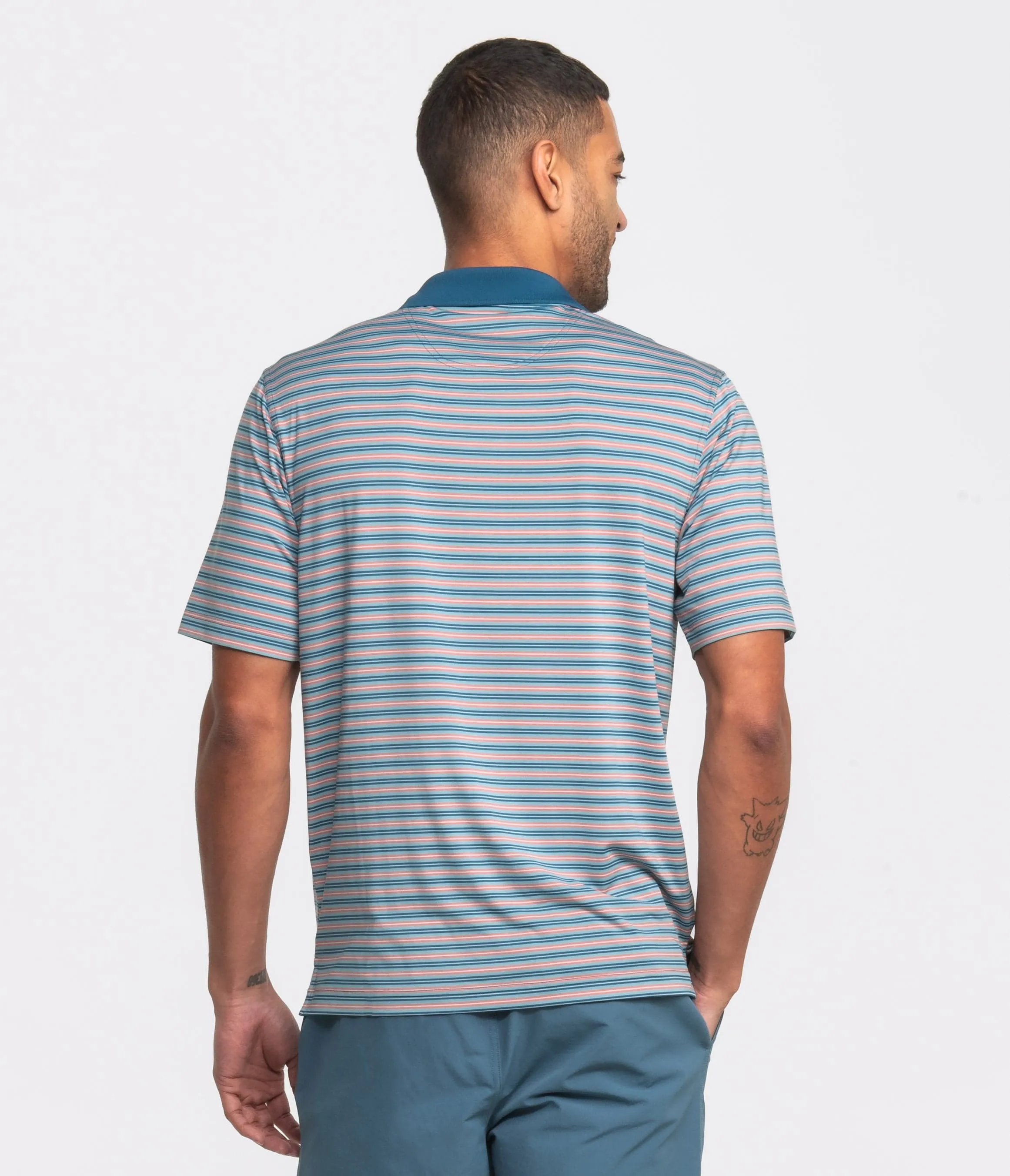 Pawleys Stripe Polo - Deep Sea Aqua