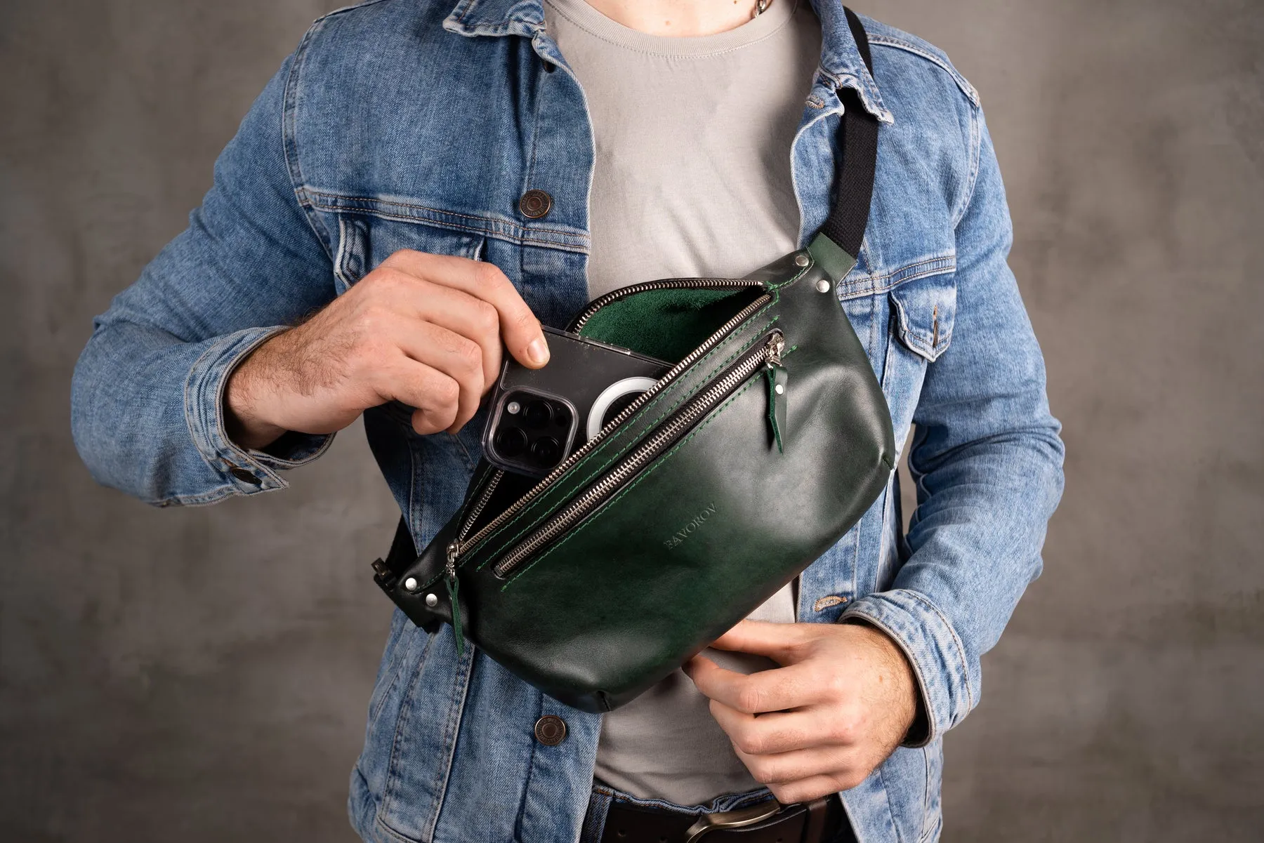 Personalized men shoulder bag, Green leather belt bag, men’s leather bag, waist bag, crossbody bag, fanny bag, full grain leather bag