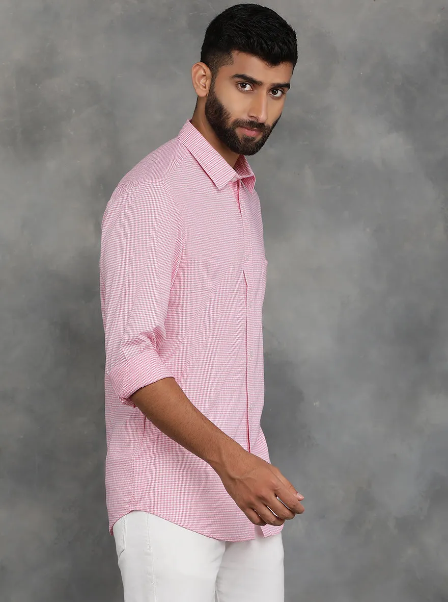 Pink Checked Smart Fit Semi Casual Shirt | GreenFibre