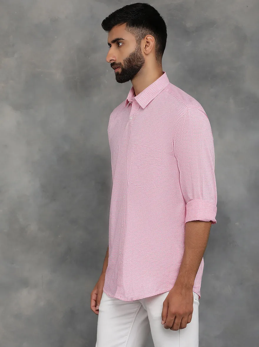 Pink Checked Smart Fit Semi Casual Shirt | GreenFibre