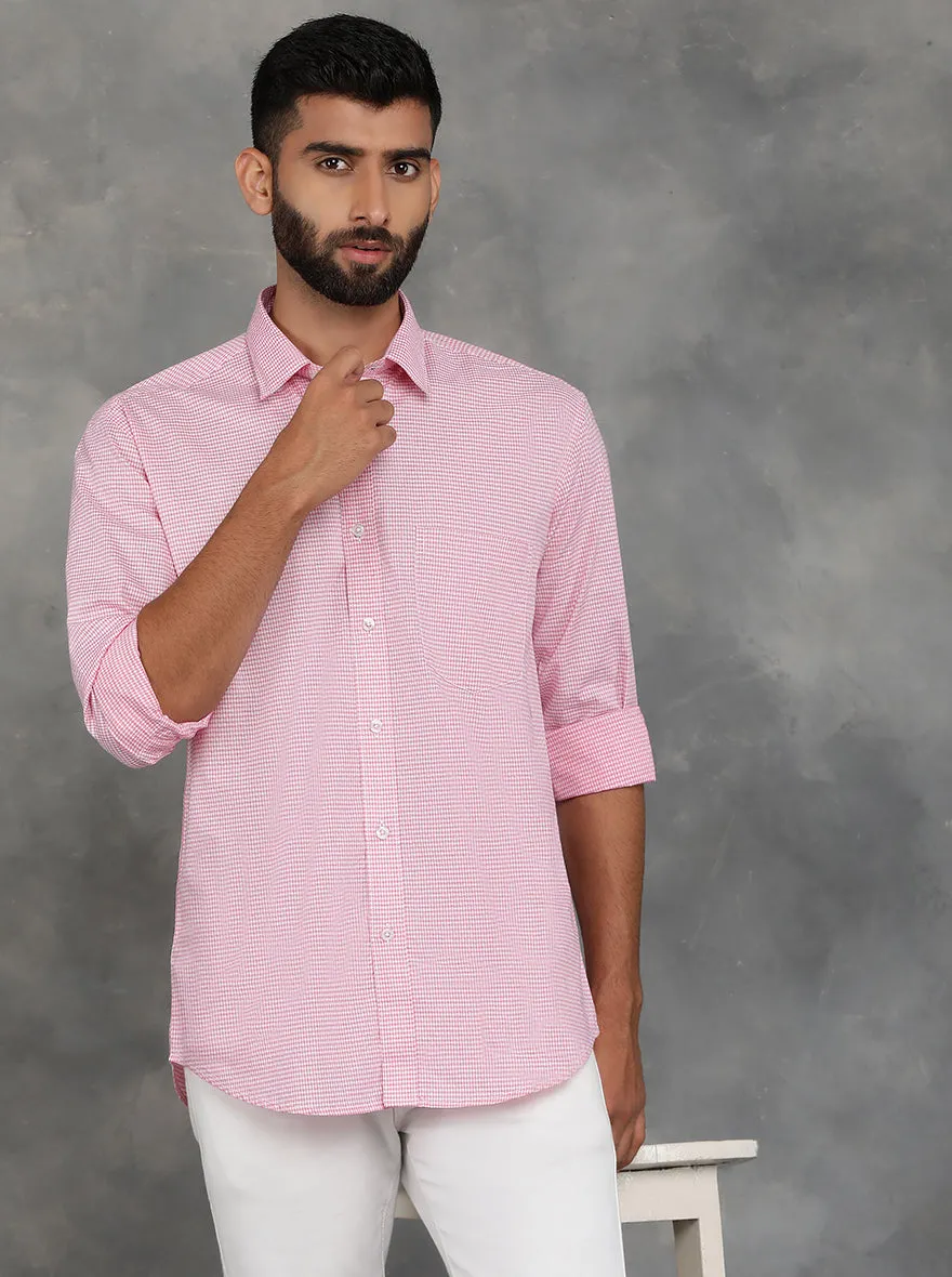 Pink Checked Smart Fit Semi Casual Shirt | GreenFibre