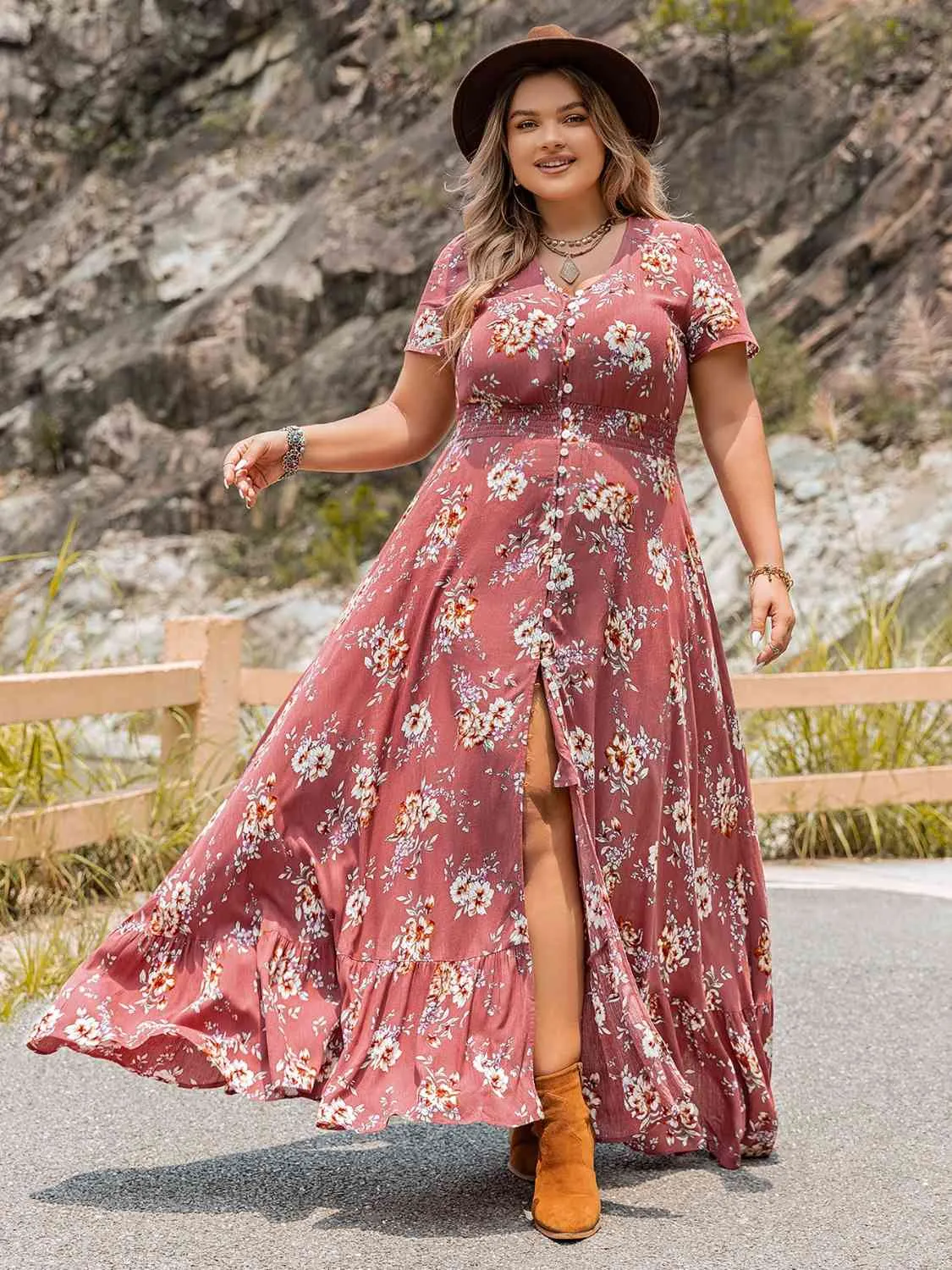 Plus Size Floral Ruffle Beach Maxi Dress