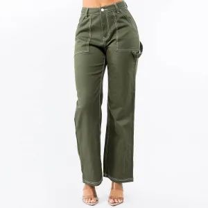 PLUS SIZE HIGH WAIST WIDE LEG CARPENTER PANTS