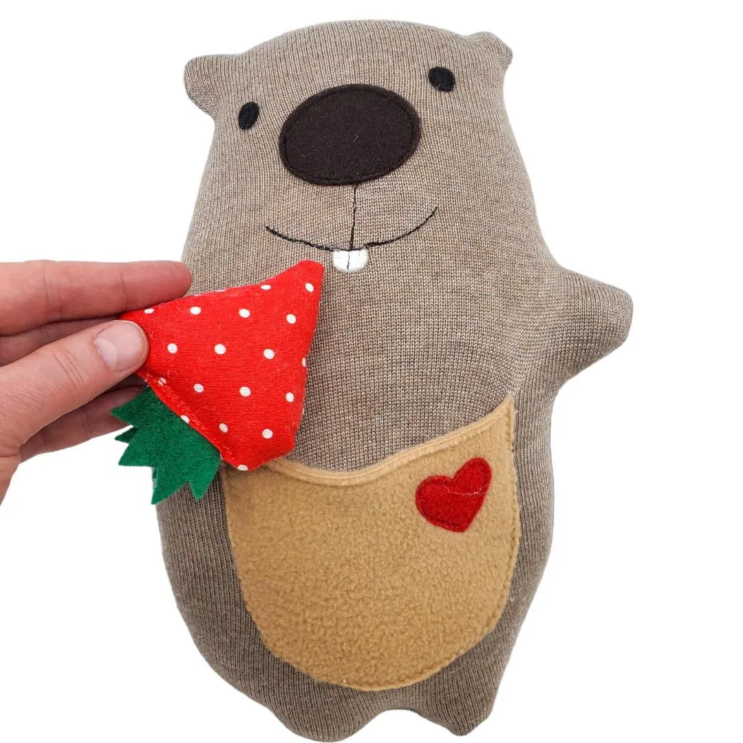 Plush - Groundhog with Strawberry Treat by Happy Groundhog Studio