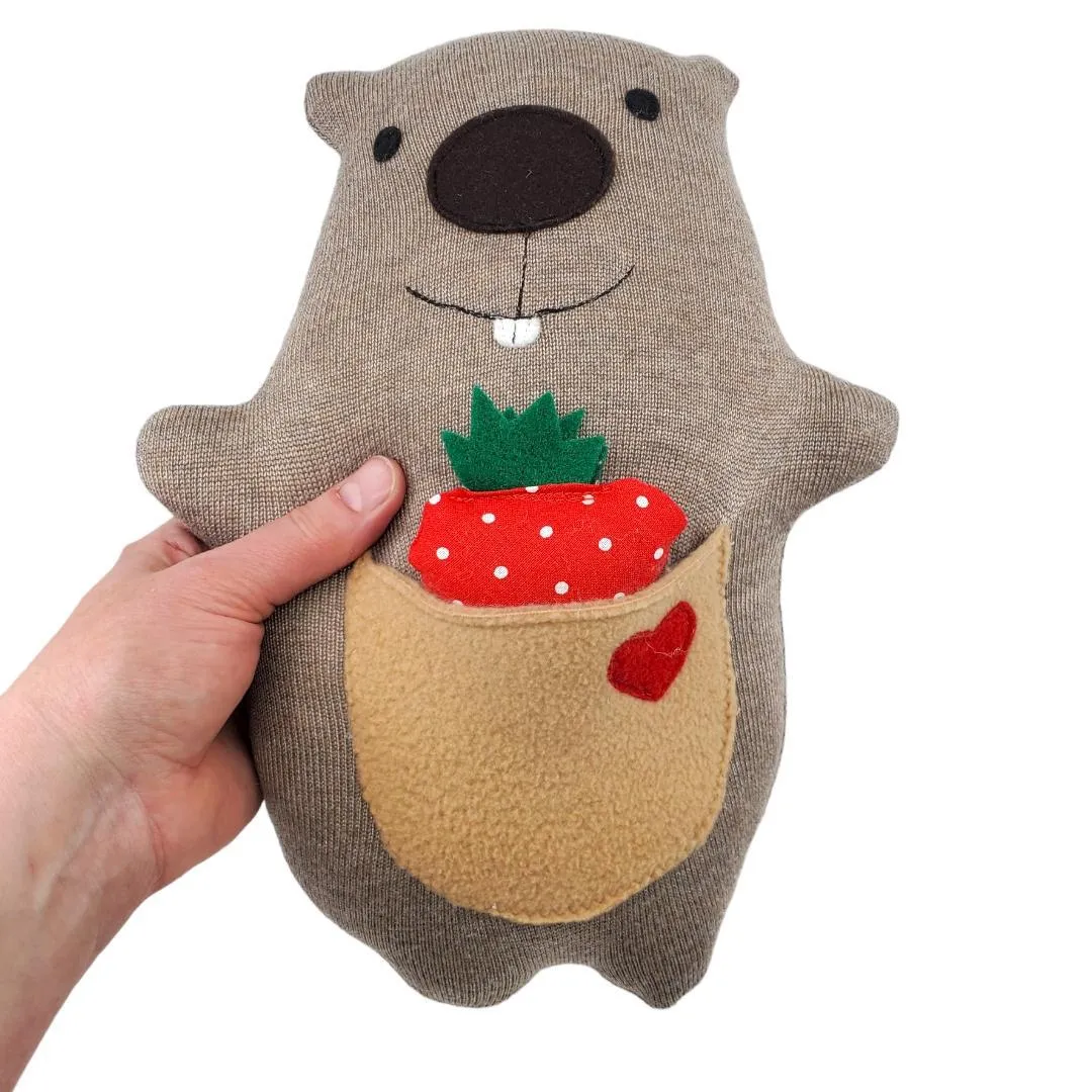 Plush - Groundhog with Strawberry Treat by Happy Groundhog Studio