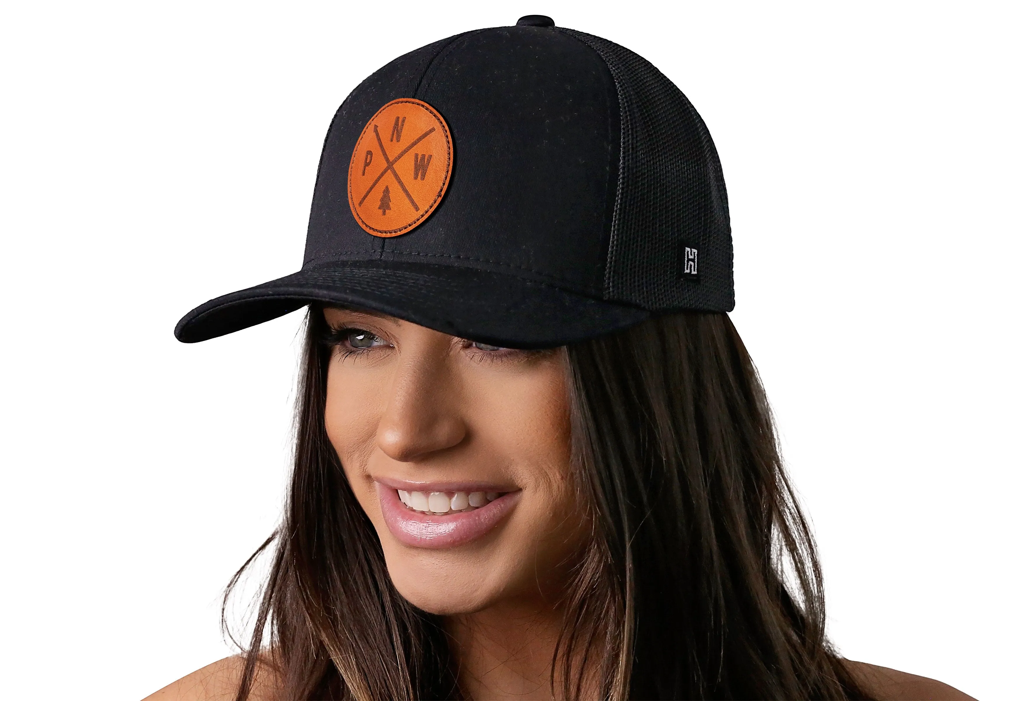 PNW Trucker Hat Leather  |  Black Pacific Northwest Snapback