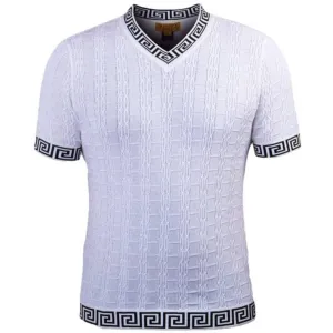 PRESTIGE WHITE BLACK V-NECK GREEK KEY SHIRT