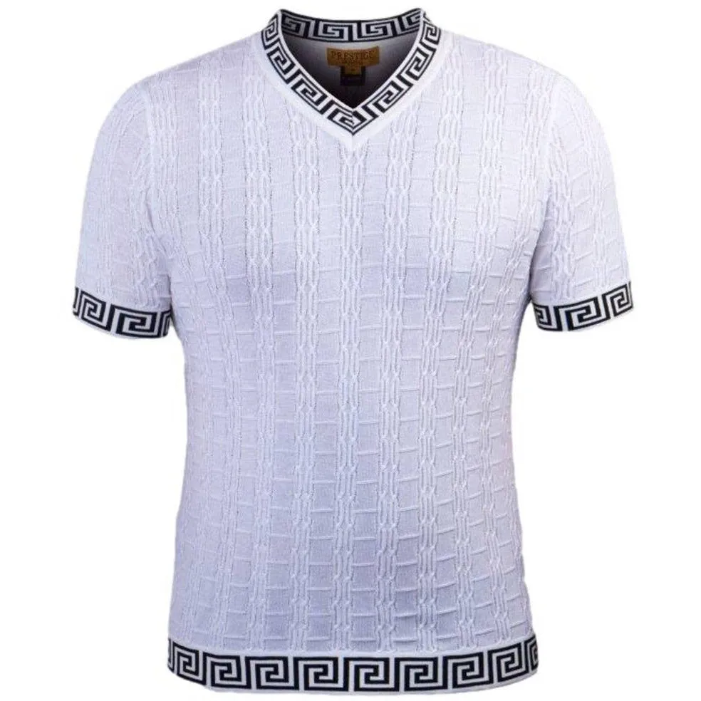 PRESTIGE WHITE BLACK V-NECK GREEK KEY SHIRT