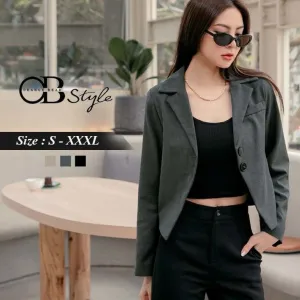 PURE COLOR LONG SLEEVE BUTTONS CROP SUIT JACKETS