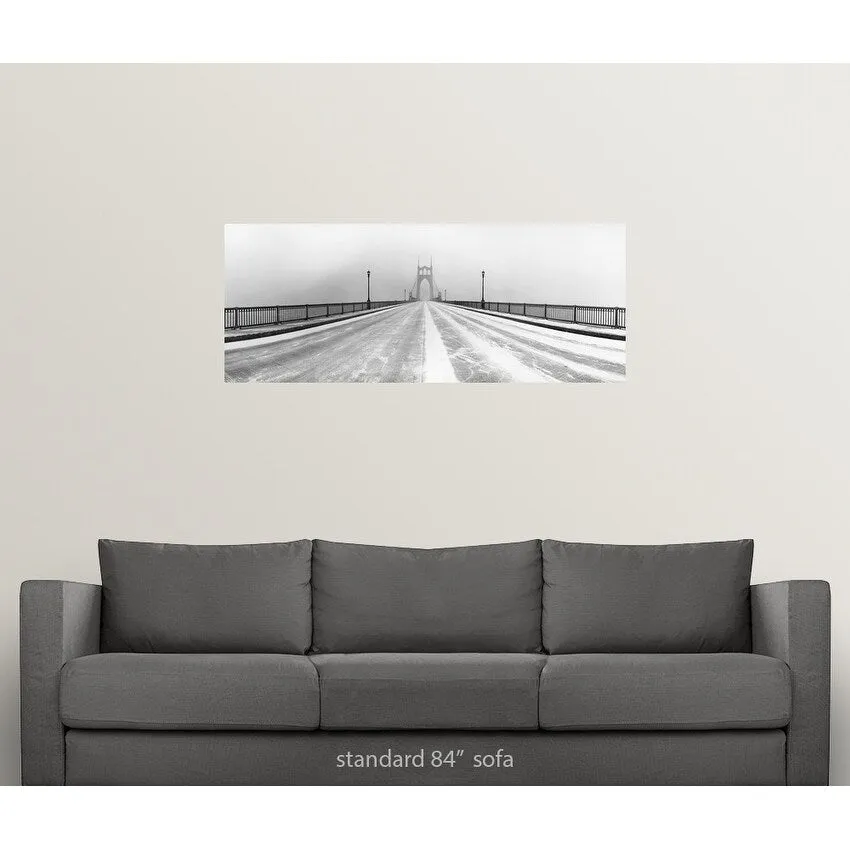 "Black and white panorama of St. Johns Bridge in Portland, Oregon in winter sn" Poster Print - Multi