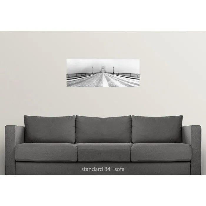 "Black and white panorama of St. Johns Bridge in Portland, Oregon in winter sn" Poster Print - Multi