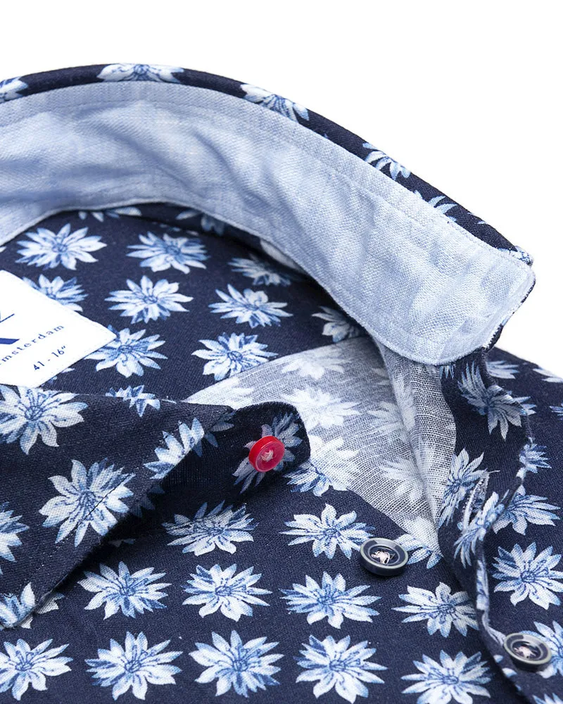 R2 Floral Print Linen Shirt