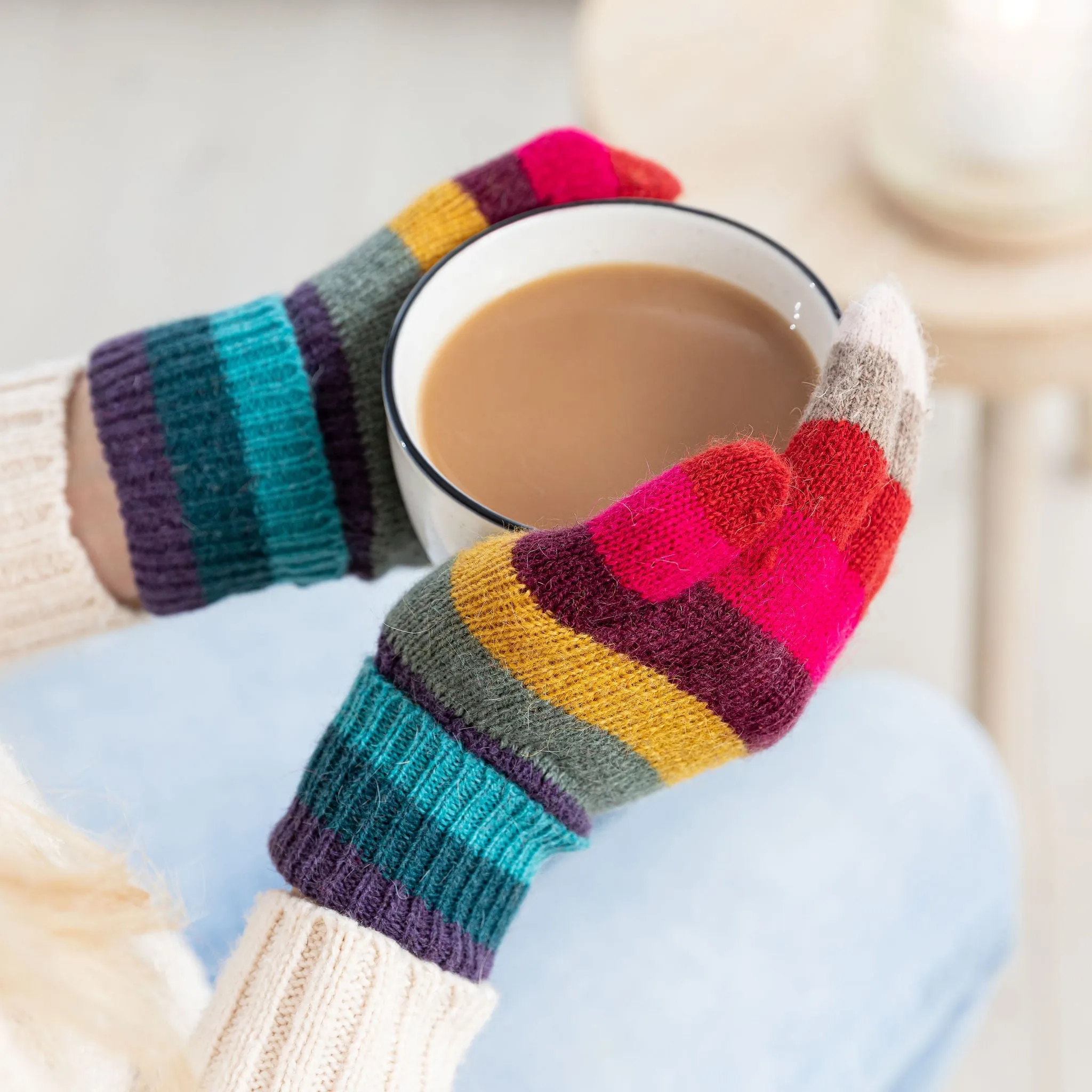 Rainbow Stripe Knitted Gloves