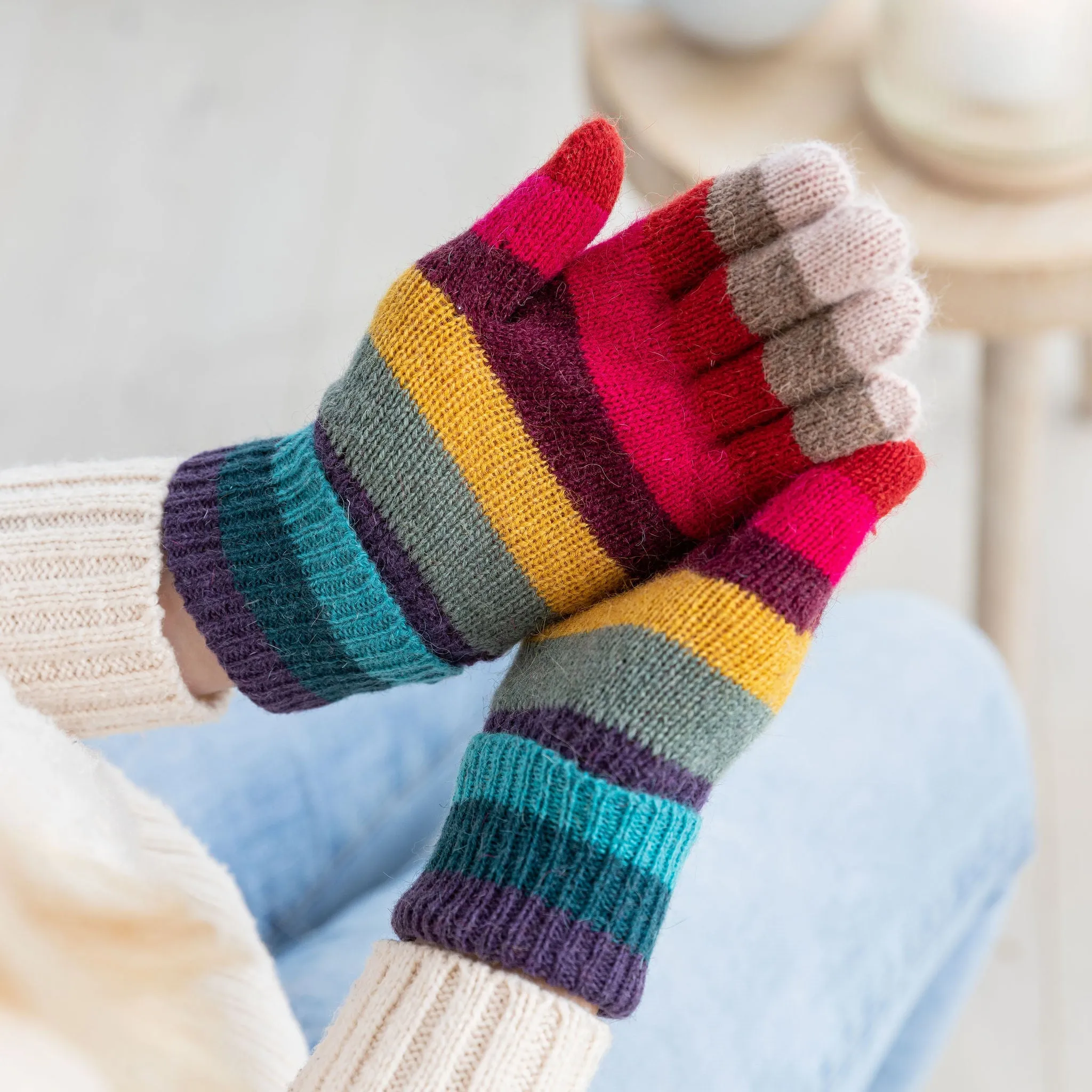 Rainbow Stripe Knitted Gloves