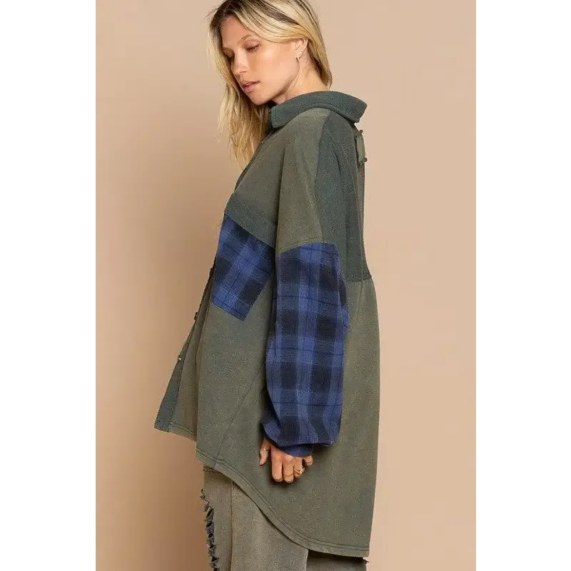 Relaxed Fit Plaid Detail Jacket