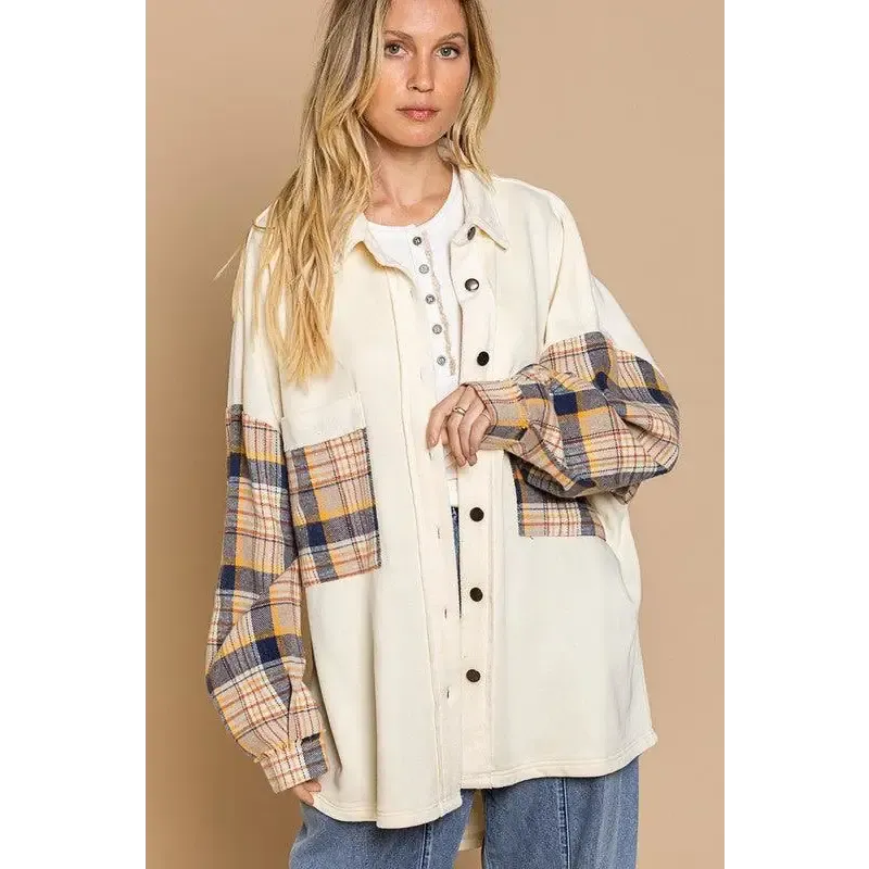 Relaxed Fit Plaid Detail Jacket