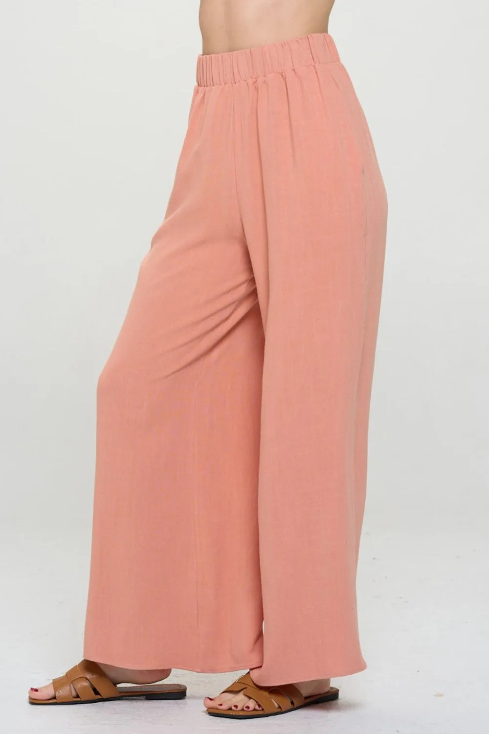 RENEE C Linen Wide Leg Pants with Pockets