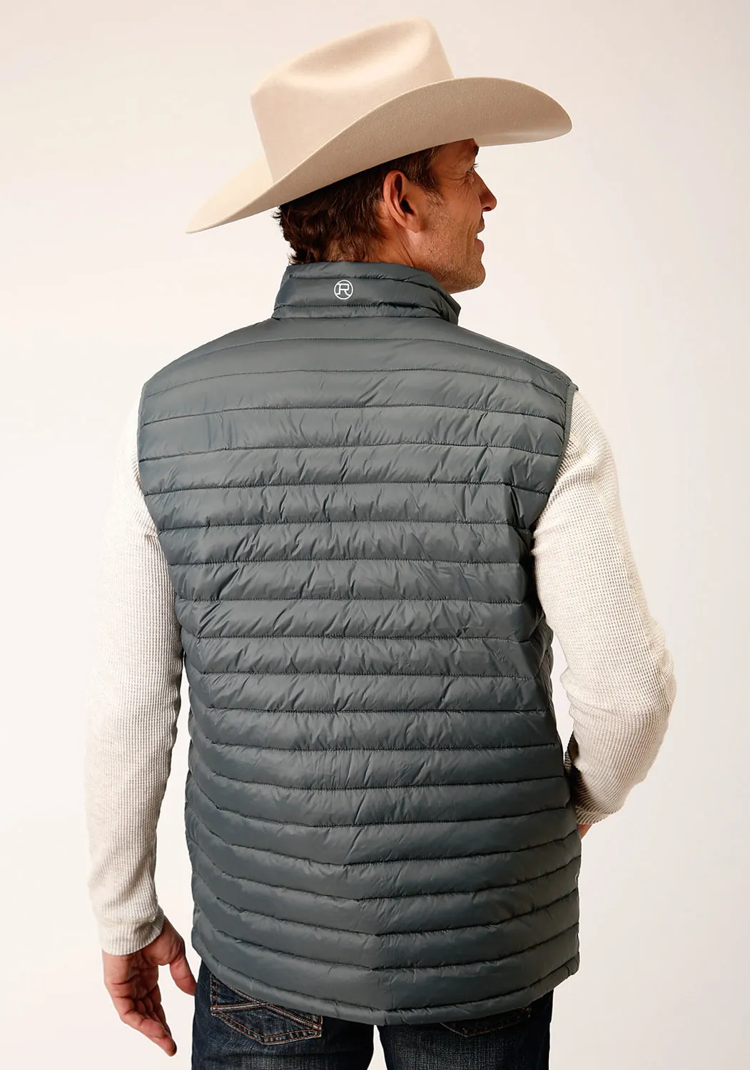 Roper Mens Down Coated Silver Sage 100% Nylon Softshell Vest