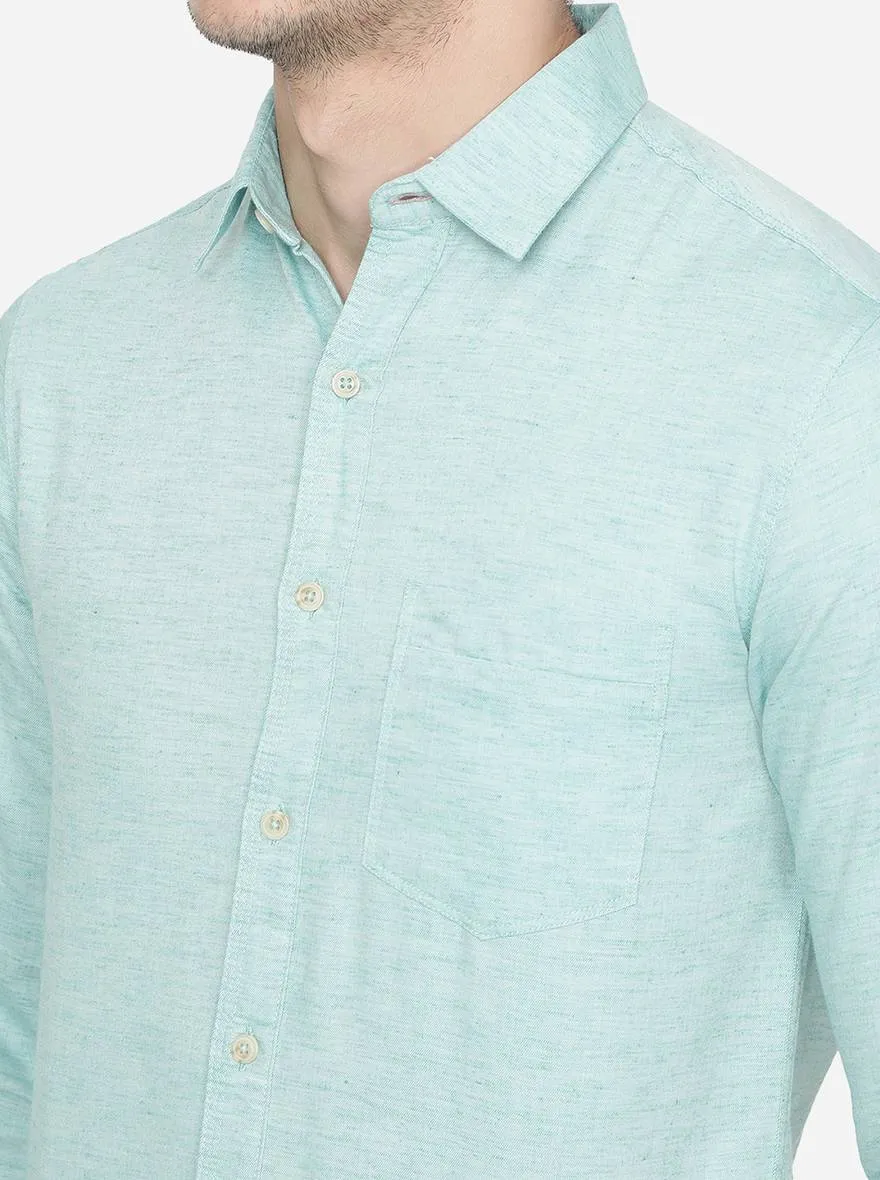 Sea Green Solid Slim Fit Semi Casual Shirt | Greenfibre