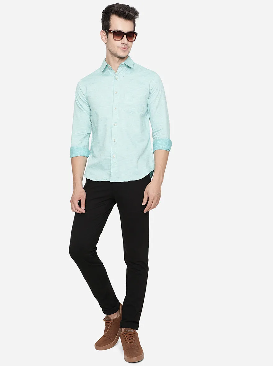 Sea Green Solid Slim Fit Semi Casual Shirt | Greenfibre