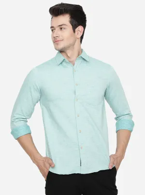 Sea Green Solid Slim Fit Semi Casual Shirt | Greenfibre